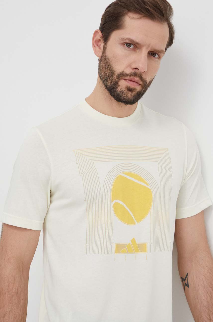 adidas Performance tricou de antrenament culoarea bej, cu imprimeu, IS2414 adidas Performance tricou de antrenament culoarea bej, cu imprimeu, IS2414