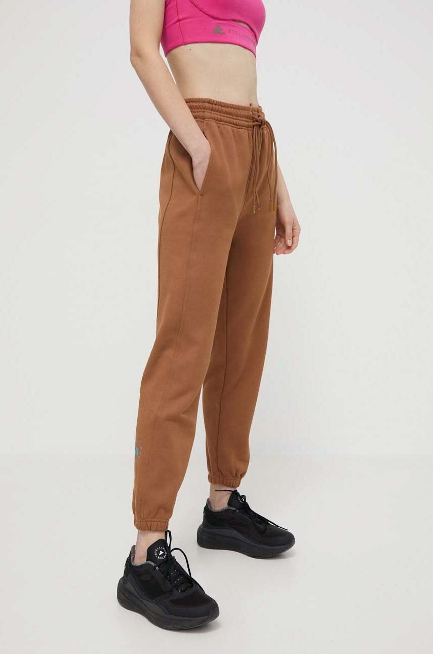 adidas by Stella McCartney pantaloni de trening culoarea maro, neted, IU0875 adidas by Stella McCartney pantaloni de trening culoarea maro, neted, IU0875