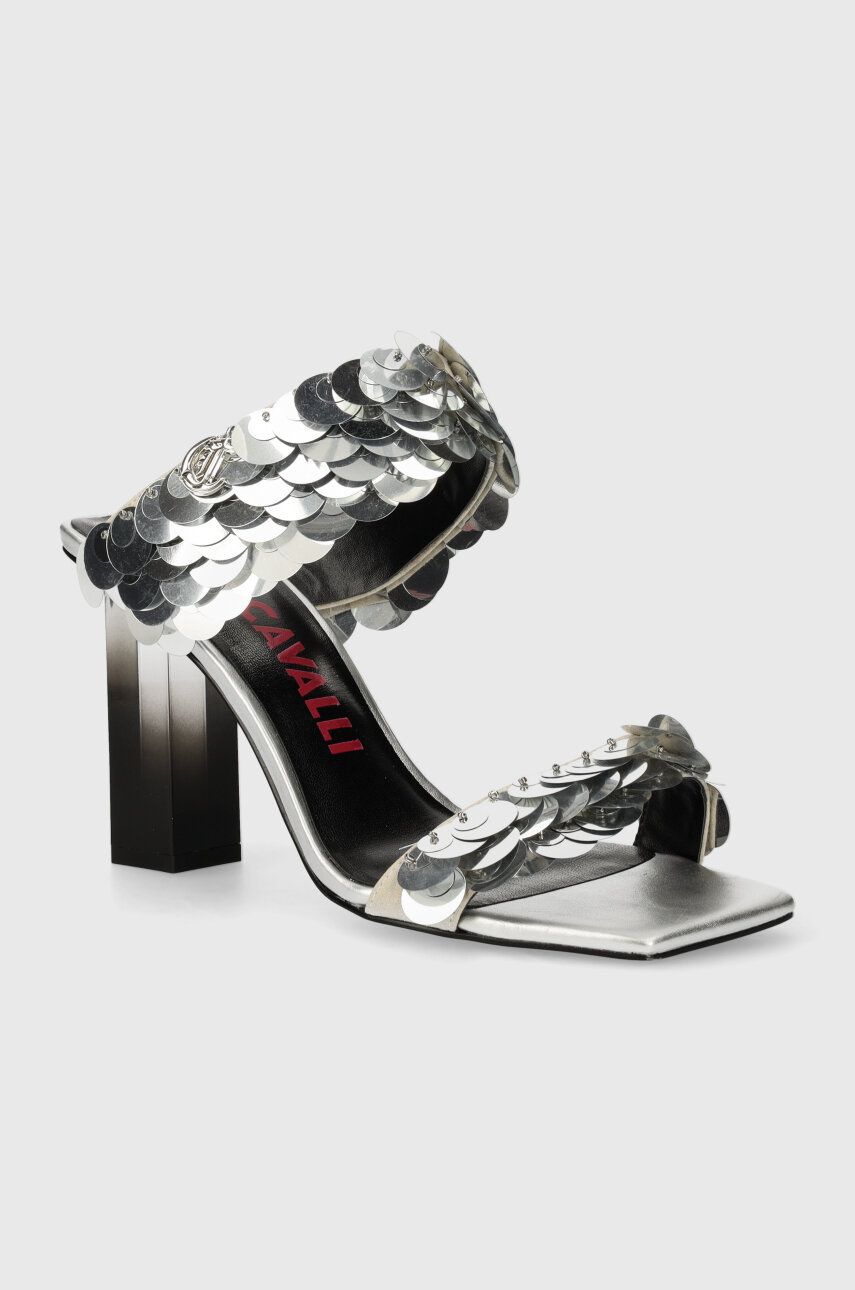 Just Cavalli papuci femei, culoarea argintiu, cu toc drept, 76RA3S31 Just Cavalli papuci femei, culoarea argintiu, cu toc drept, 76RA3S31