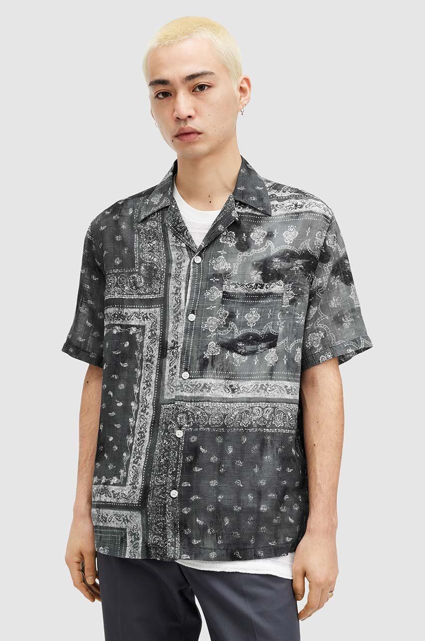 AllSaints camasa din bumbac TIJUANA SS SHIRT barbati, culoarea negru, relaxed, MS558Z AllSaints camasa din bumbac TIJUANA SS SHIRT barbati, culoarea negru, relaxed, MS558Z