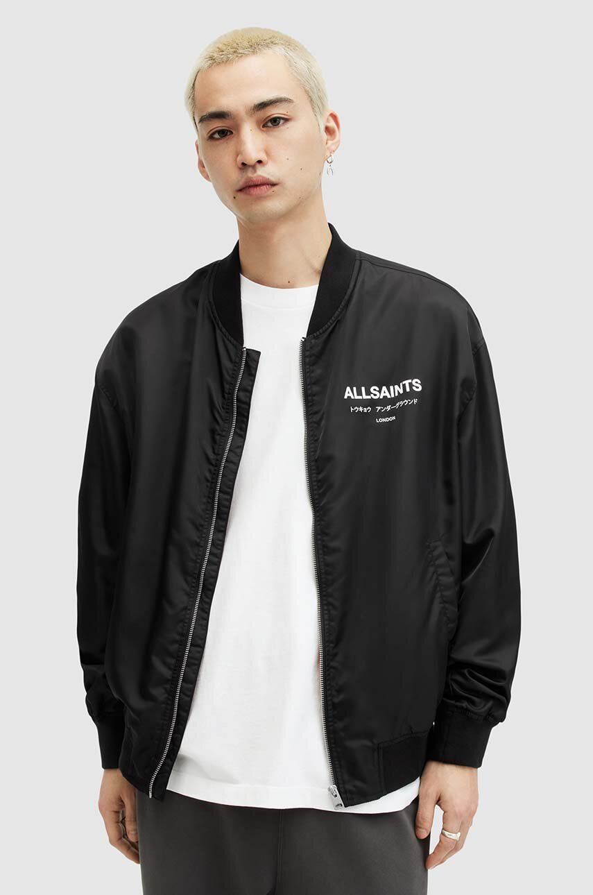 AllSaints geaca bomber UNDERGROUND BOMBER barbati, culoarea negru, de tranzitie, MJ561Z AllSaints geaca bomber UNDERGROUND BOMBER barbati, culoarea negru, de tranzitie, MJ561Z