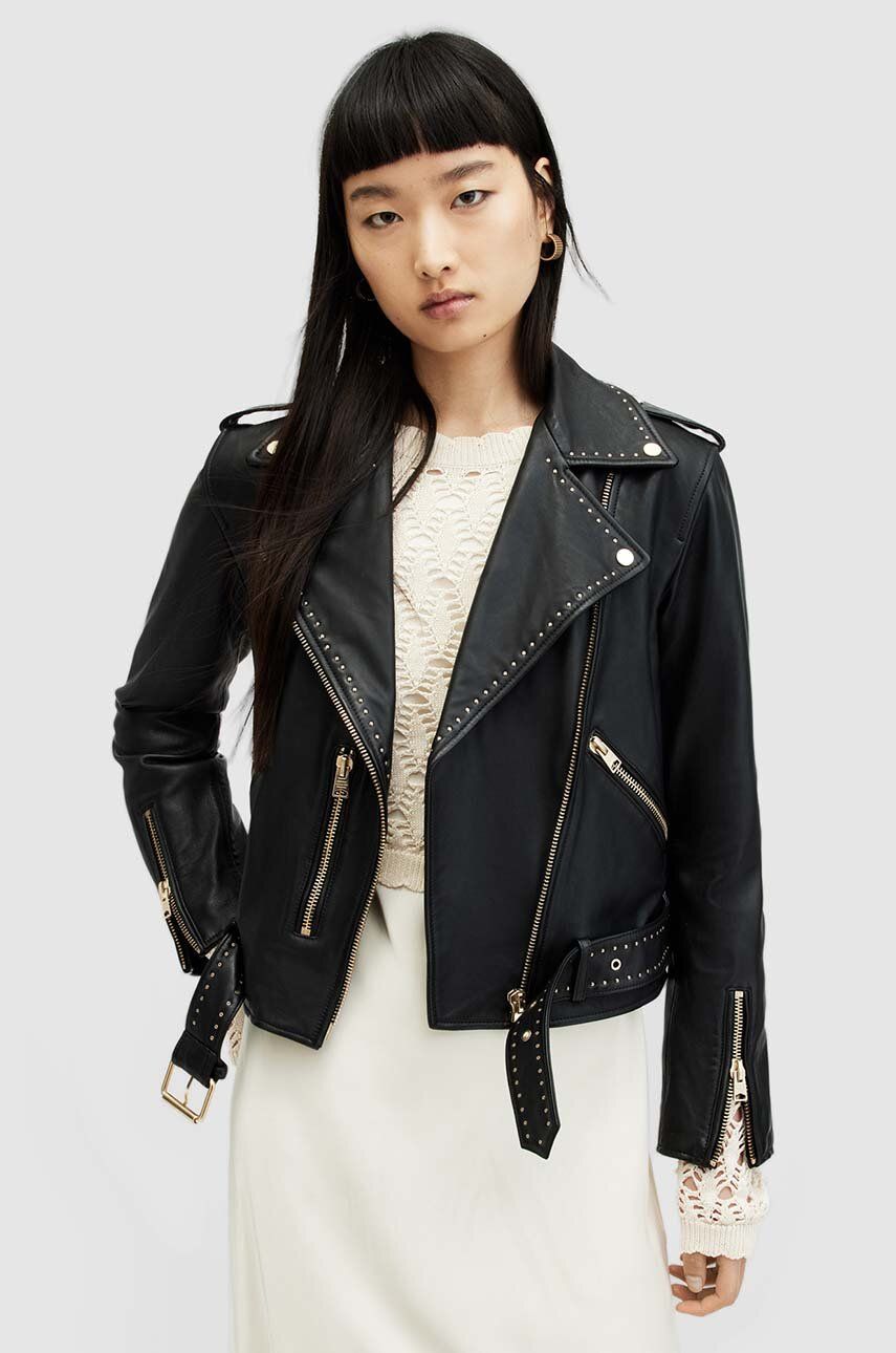 AllSaints geaca de piele BALFERN MINI STUD BI femei, culoarea negru, de tranzitie, WL573Z AllSaints geaca de piele BALFERN MINI STUD BI femei, culoarea negru, de tranzitie, WL573Z