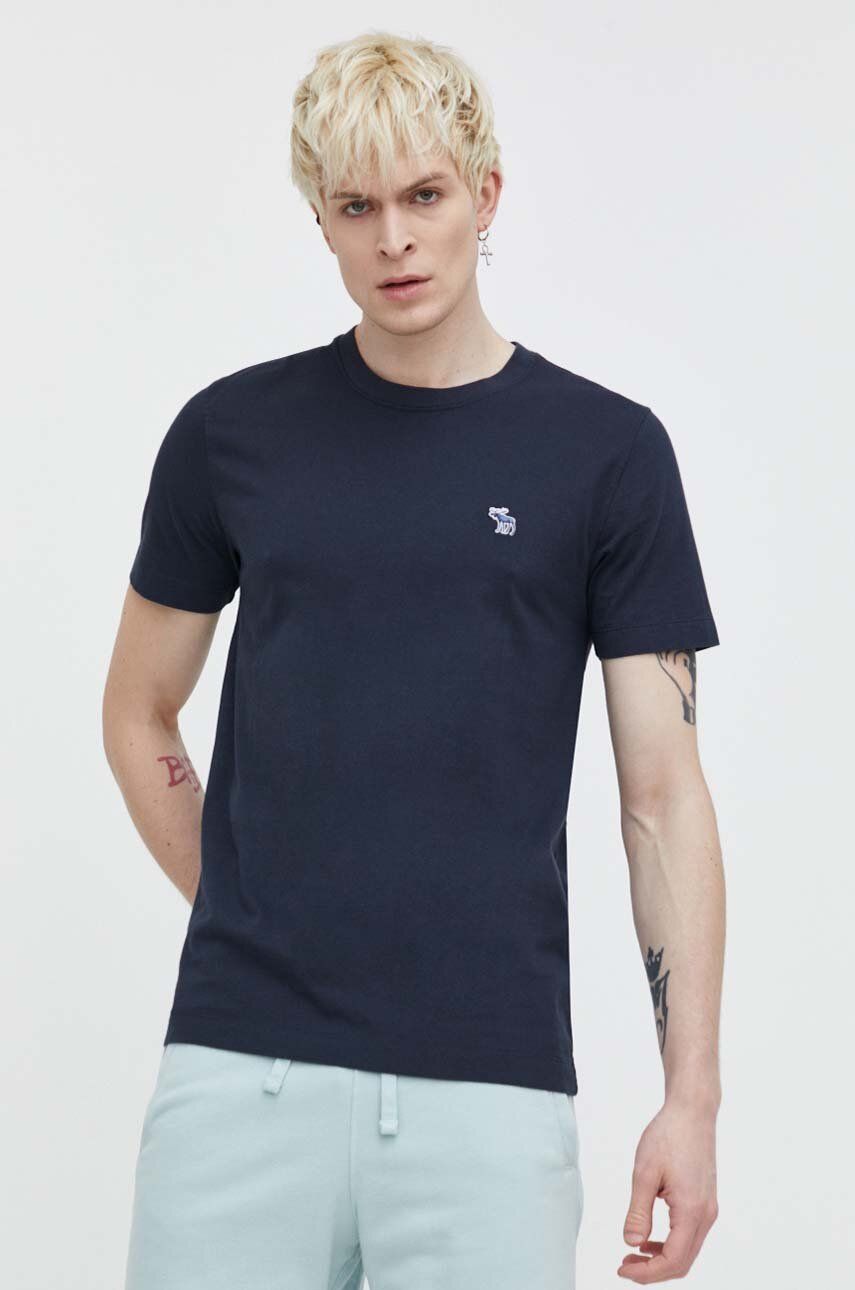Abercrombie & Fitch tricou din bumbac barbati, culoarea albastru marin, neted Abercrombie & Fitch tricou din bumbac barbati, culoarea albastru marin, neted