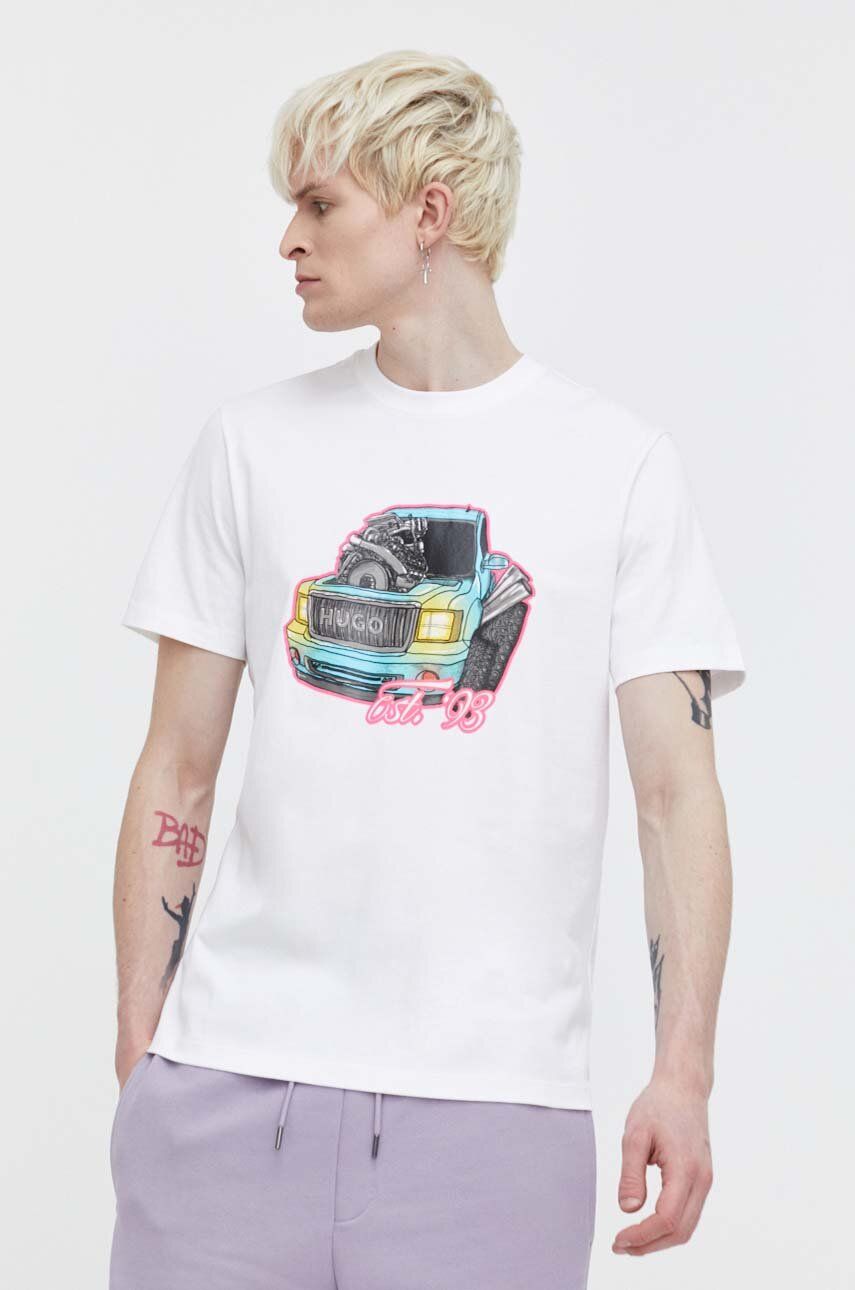HUGO tricou din bumbac bărbați, culoarea alb, cu imprimeu 50514092 HUGO tricou din bumbac bărbați, culoarea alb, cu imprimeu 50514092