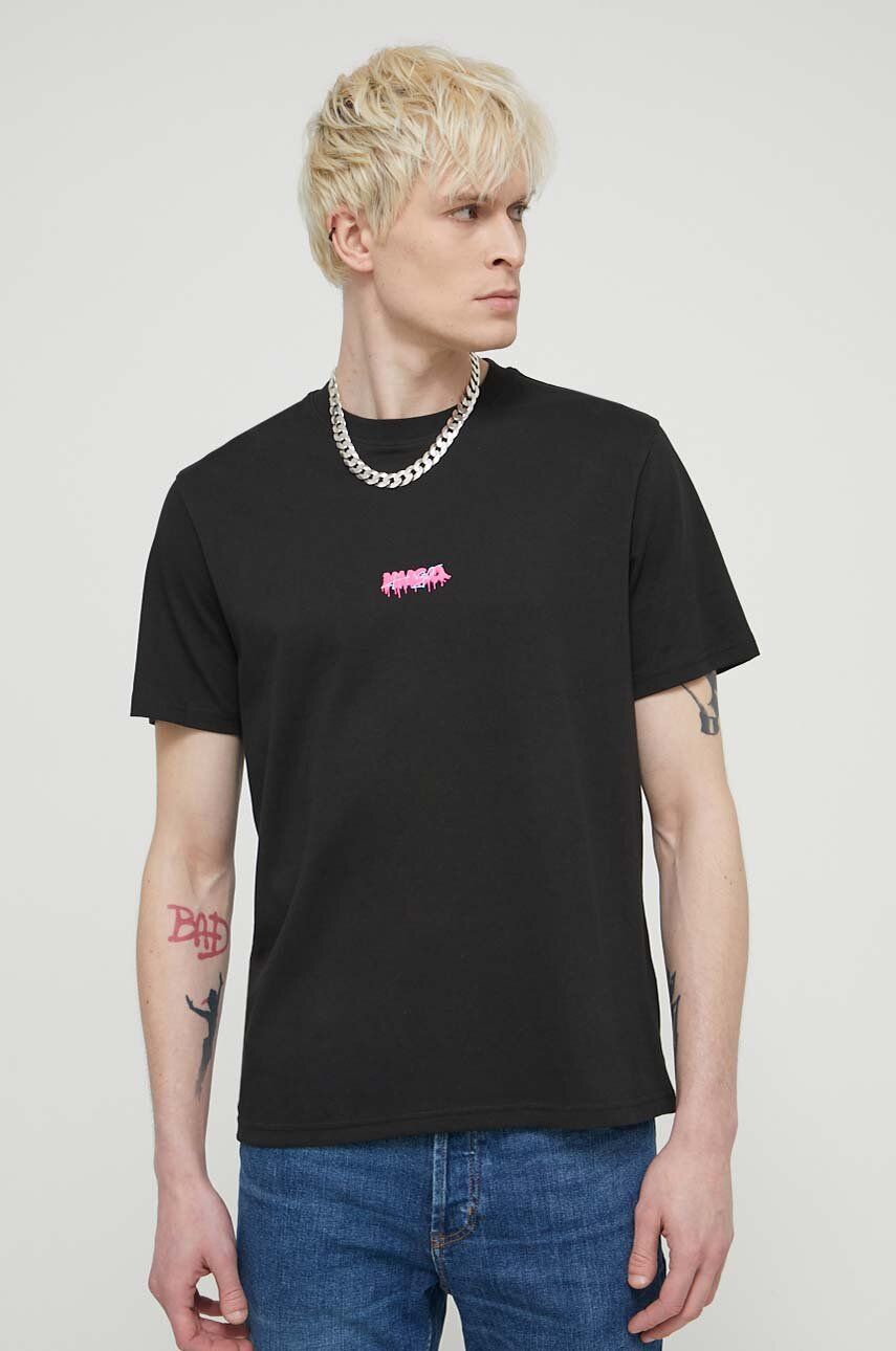 HUGO tricou din bumbac bărbați, culoarea negru, cu imprimeu 50509966 HUGO tricou din bumbac bărbați, culoarea negru, cu imprimeu 50509966