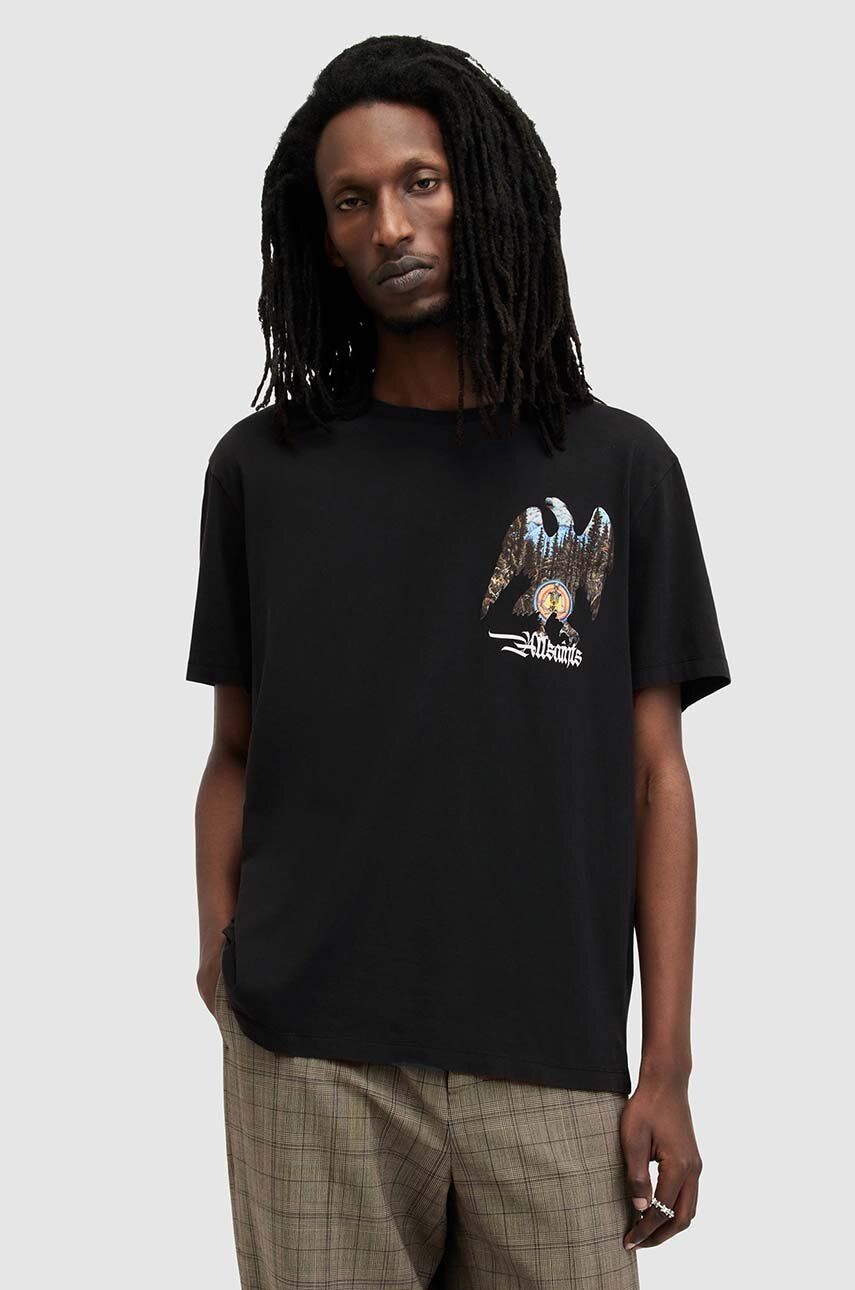 AllSaints tricou din bumbac EAGLE MOUNTAIN SS CR barbati, culoarea negru, cu imprimeu, MG521Z AllSaints tricou din bumbac EAGLE MOUNTAIN SS CR barbati, culoarea negru, cu imprimeu, MG521Z