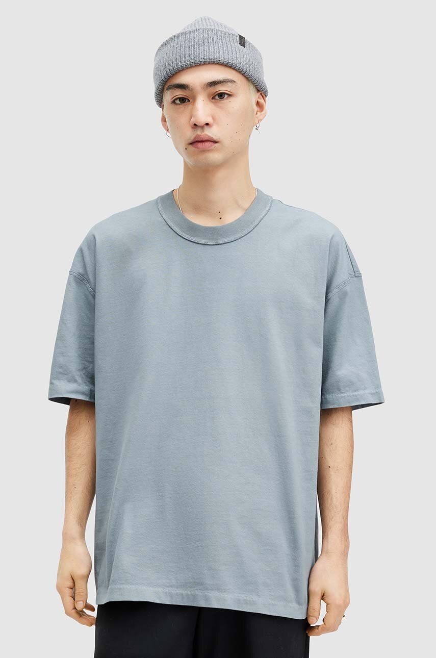 AllSaints tricou din bumbac ISAC SS CREW barbati, culoarea turcoaz, neted, M032JA AllSaints tricou din bumbac ISAC SS CREW barbati, culoarea turcoaz, neted, M032JA