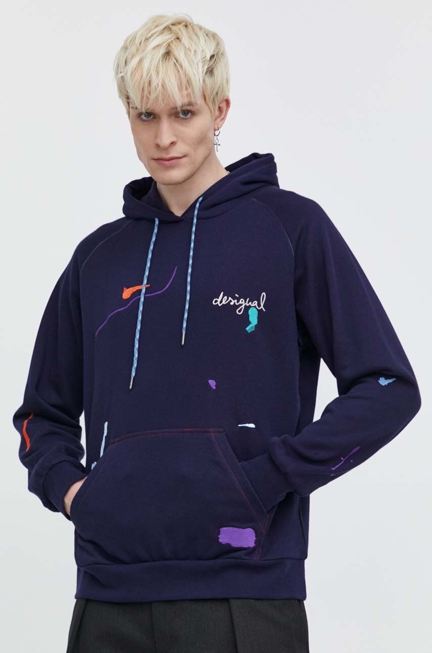 Desigual bluza RAFA barbati, culoarea albastru marin, cu glugă, cu imprimeu, 24SMSK21 Desigual bluza RAFA barbati, culoarea albastru marin, cu glugă, cu imprimeu, 24SMSK21