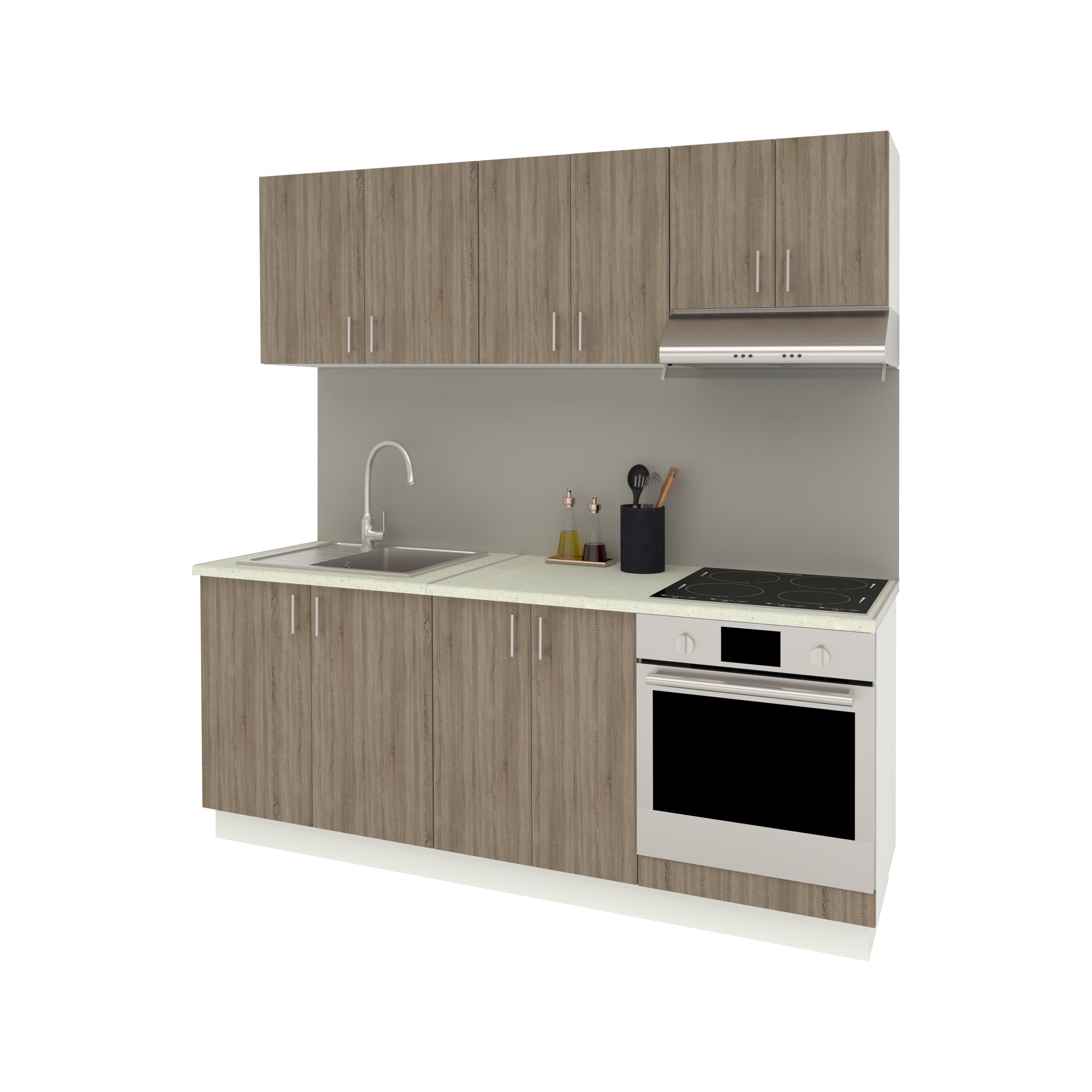 Set Bucatarie Karo V10, Stejar Sonoma Inchis/Alb, Blat Thermo 28 mm, L 200 cm Set Bucatarie Karo V10, Stejar Sonoma Inchis/Alb, Blat Thermo 28 mm, L 200 cm