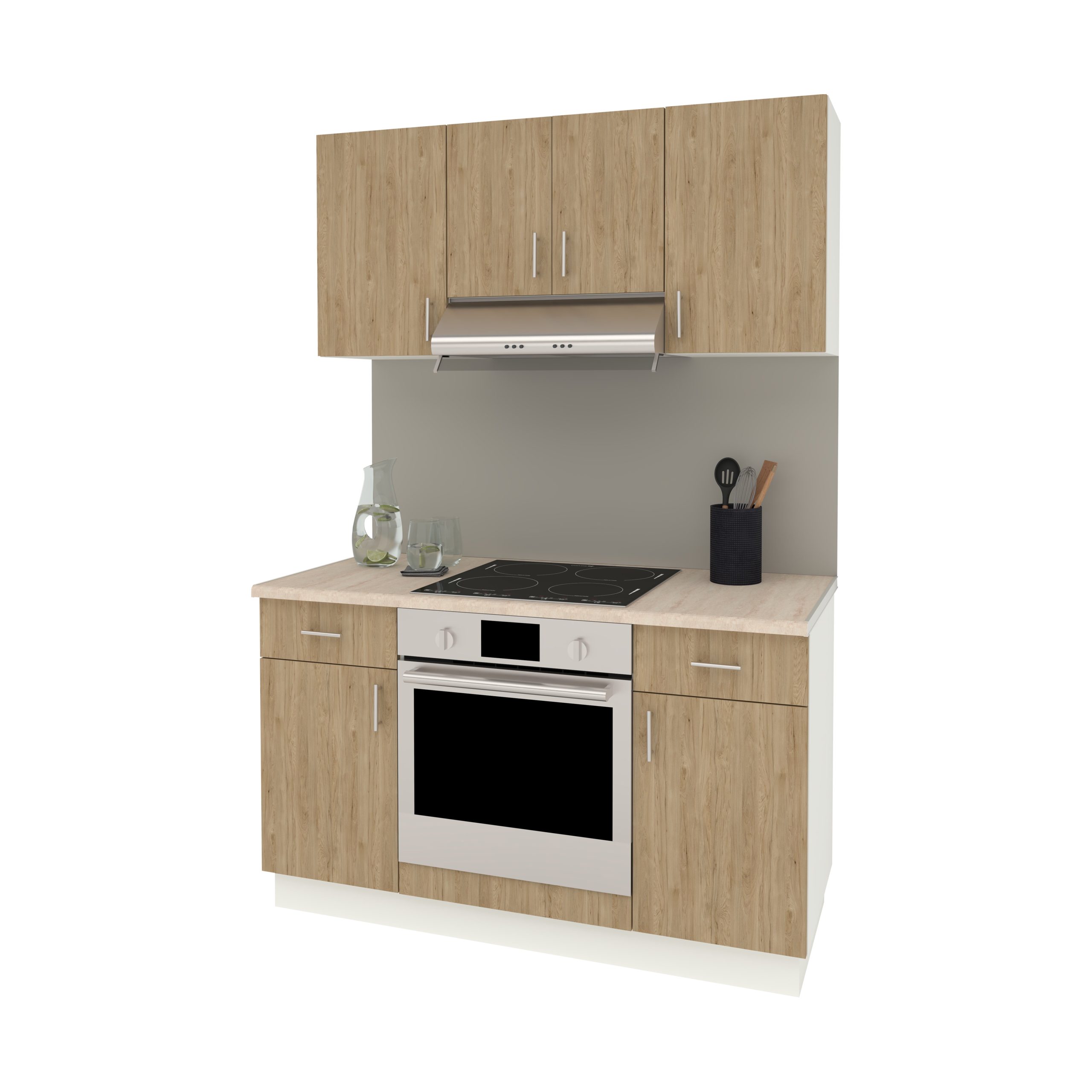 Set Bucatarie Karo V5, Lemn Natural/Alb, Blat Thermo 28 mm, L 140 cm Set Bucatarie Karo V5, Lemn Natural/Alb, Blat Thermo 28 mm, L 140 cm