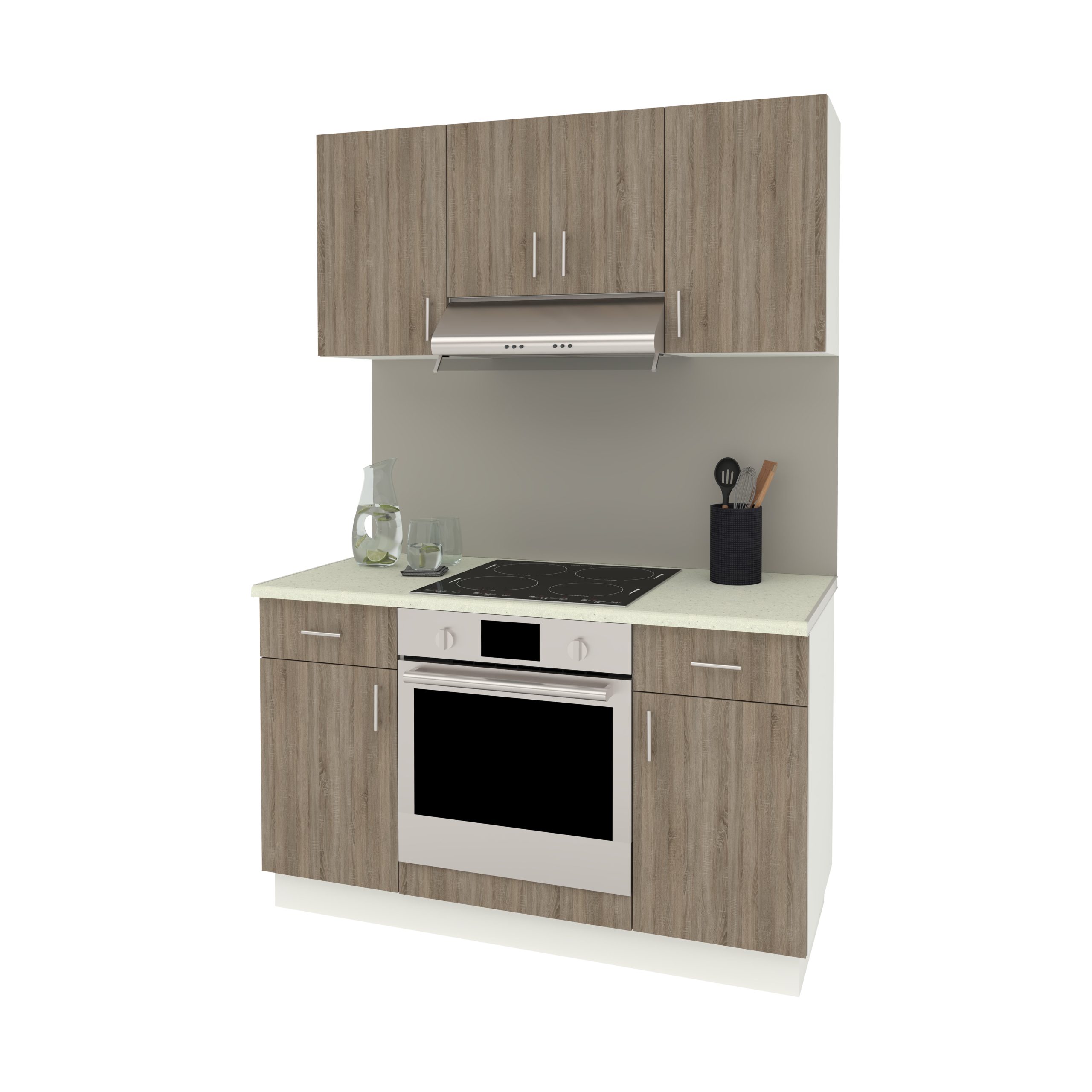Set Bucatarie Karo V5, Stejar Sonoma Inchis/Alb, Blat Thermo 28 mm, L 140 cm Set Bucatarie Karo V5, Stejar Sonoma Inchis/Alb, Blat Thermo 28 mm, L 140 cm