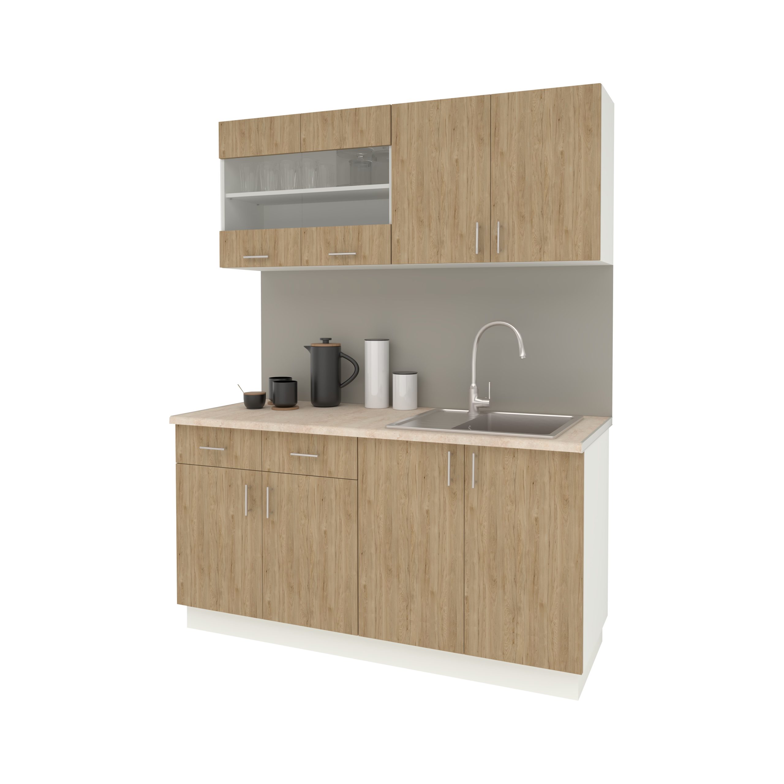 Set Bucatarie Karo V8, Lemn Natural/Alb, Blat Thermo 28 mm, L 160 cm Set Bucatarie Karo V8, Lemn Natural/Alb, Blat Thermo 28 mm, L 160 cm