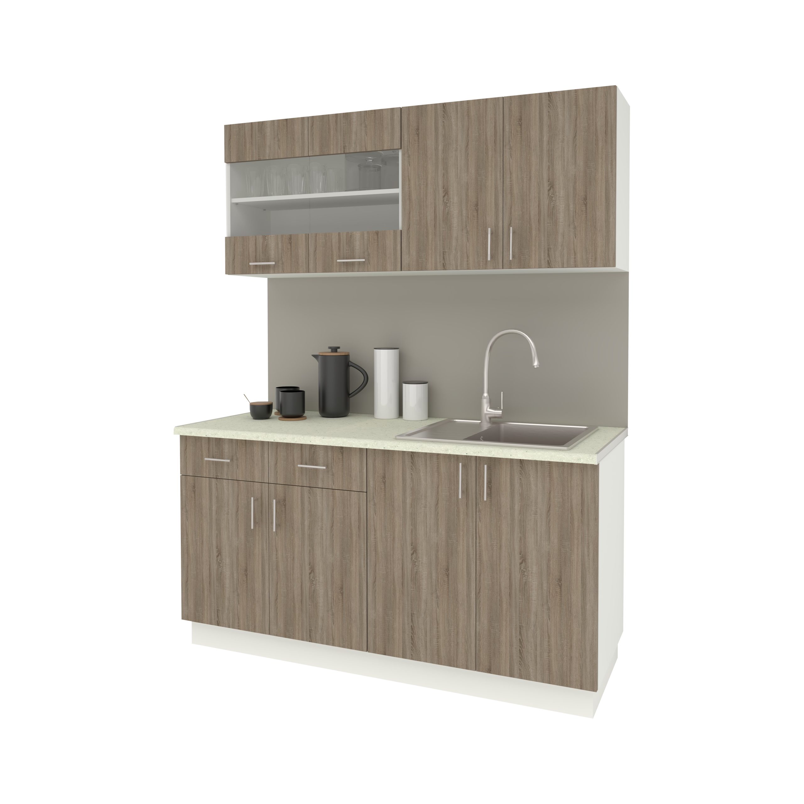 Set Bucatarie Karo V8, Stejar Sonoma Inchis/Alb, Blat Thermo 28 mm, L 160 cm Set Bucatarie Karo V8, Stejar Sonoma Inchis/Alb, Blat Thermo 28 mm, L 160 cm