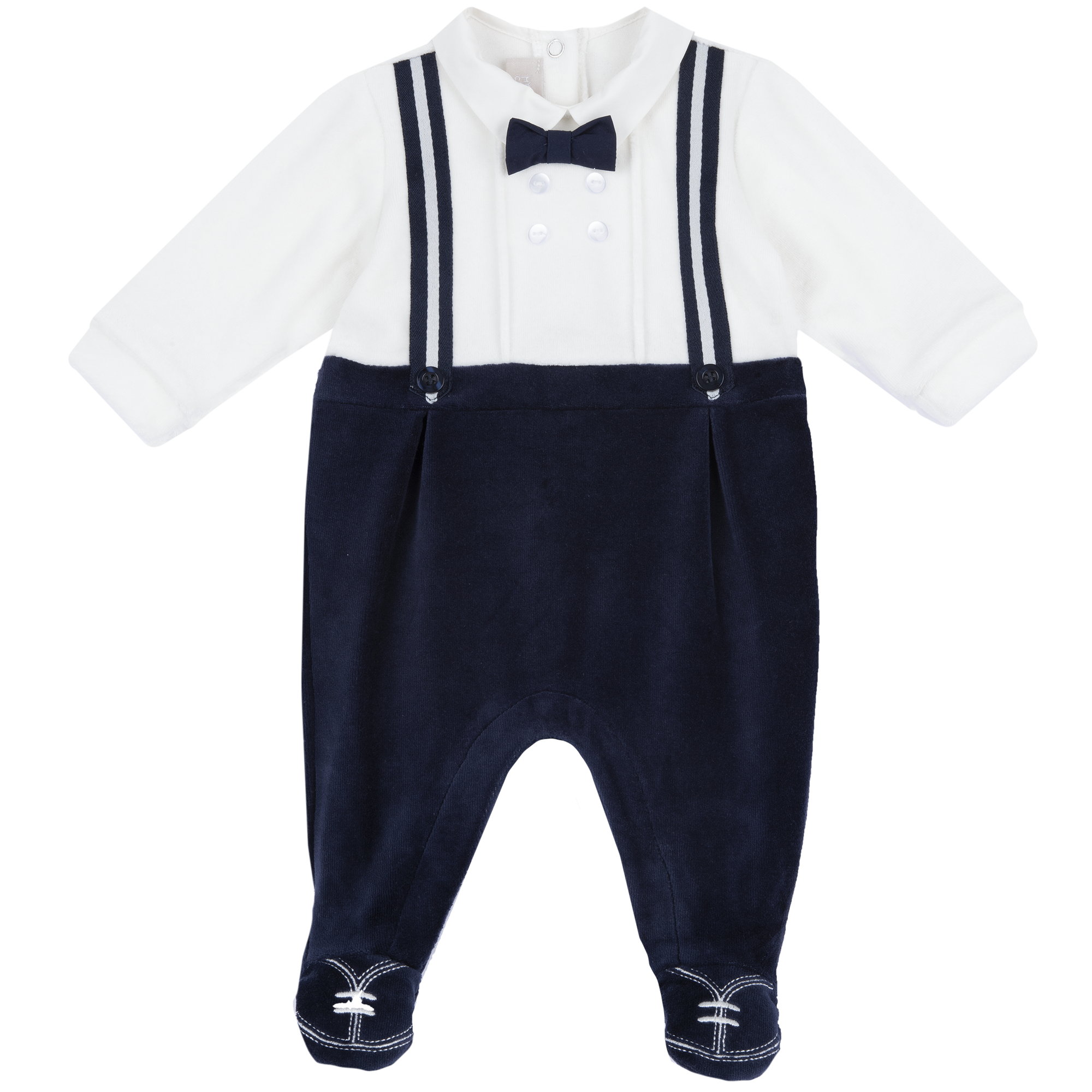 Salopeta bebelusi Chicco din velur, alb cu bleumarin, 02653-65MFCI Salopeta bebelusi Chicco din velur, alb cu bleumarin, 02653-65MFCI