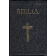 Biblia medie, 063, coperta piele, neagra, cu cruce, margini aurii, repertoar Biblia medie, 063, coperta piele, neagra, cu cruce, margini aurii, repertoar