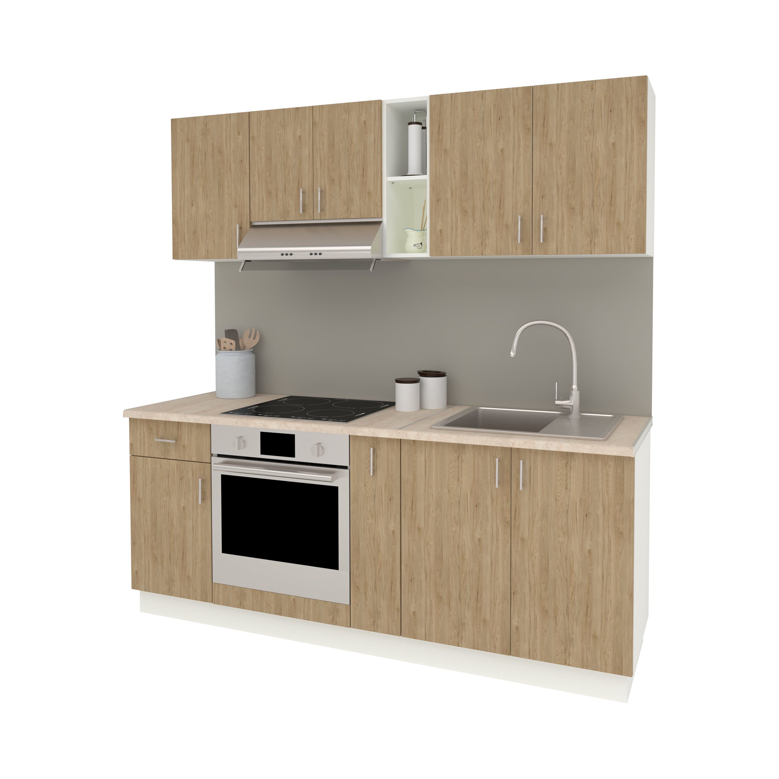 Set Bucatarie Karo V11, Lemn Natural/Alb, Blat Thermo 28 mm, L 200 cm Set Bucatarie Karo V11, Lemn Natural/Alb, Blat Thermo 28 mm, L 200 cm