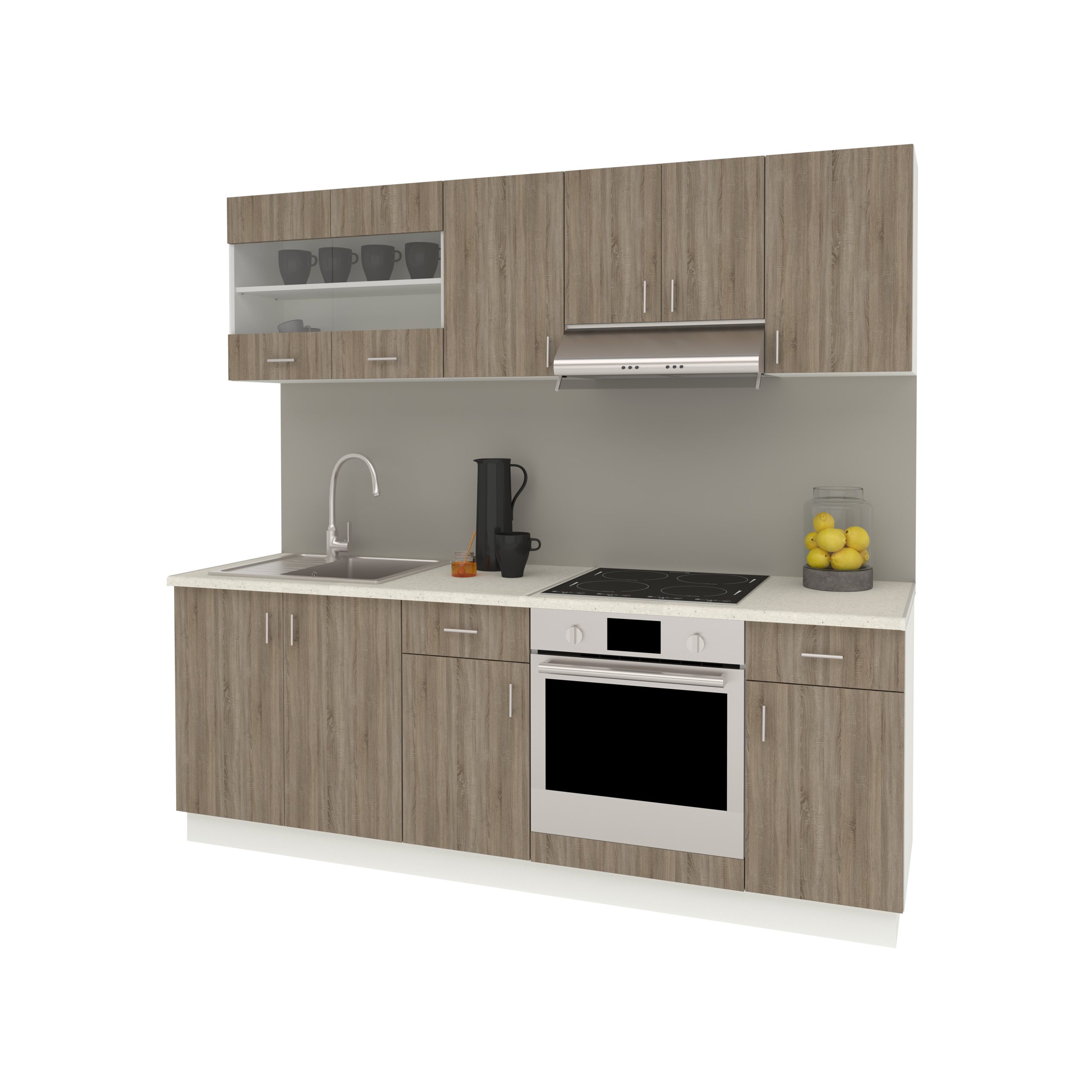 Set Bucatarie Karo V13, Stejar Sonoma Inchis/Alb, Blat Thermo 28 mm, L 220 cm Set Bucatarie Karo V13, Stejar Sonoma Inchis/Alb, Blat Thermo 28 mm, L 220 cm