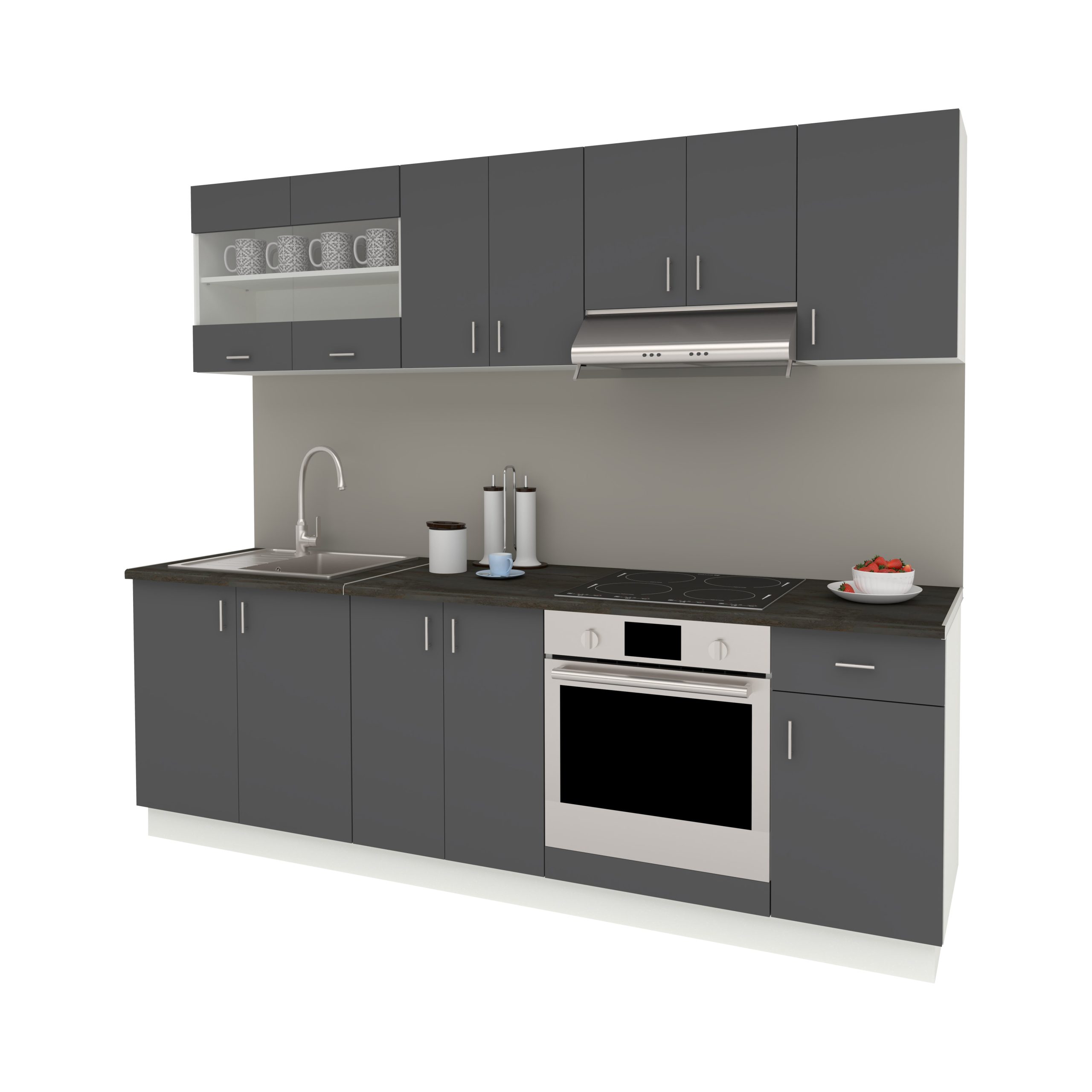 Set Bucatarie Karo V15, Antracit/Alb, Blat Thermo 28 mm, L 240 cm Set Bucatarie Karo V15, Antracit/Alb, Blat Thermo 28 mm, L 240 cm