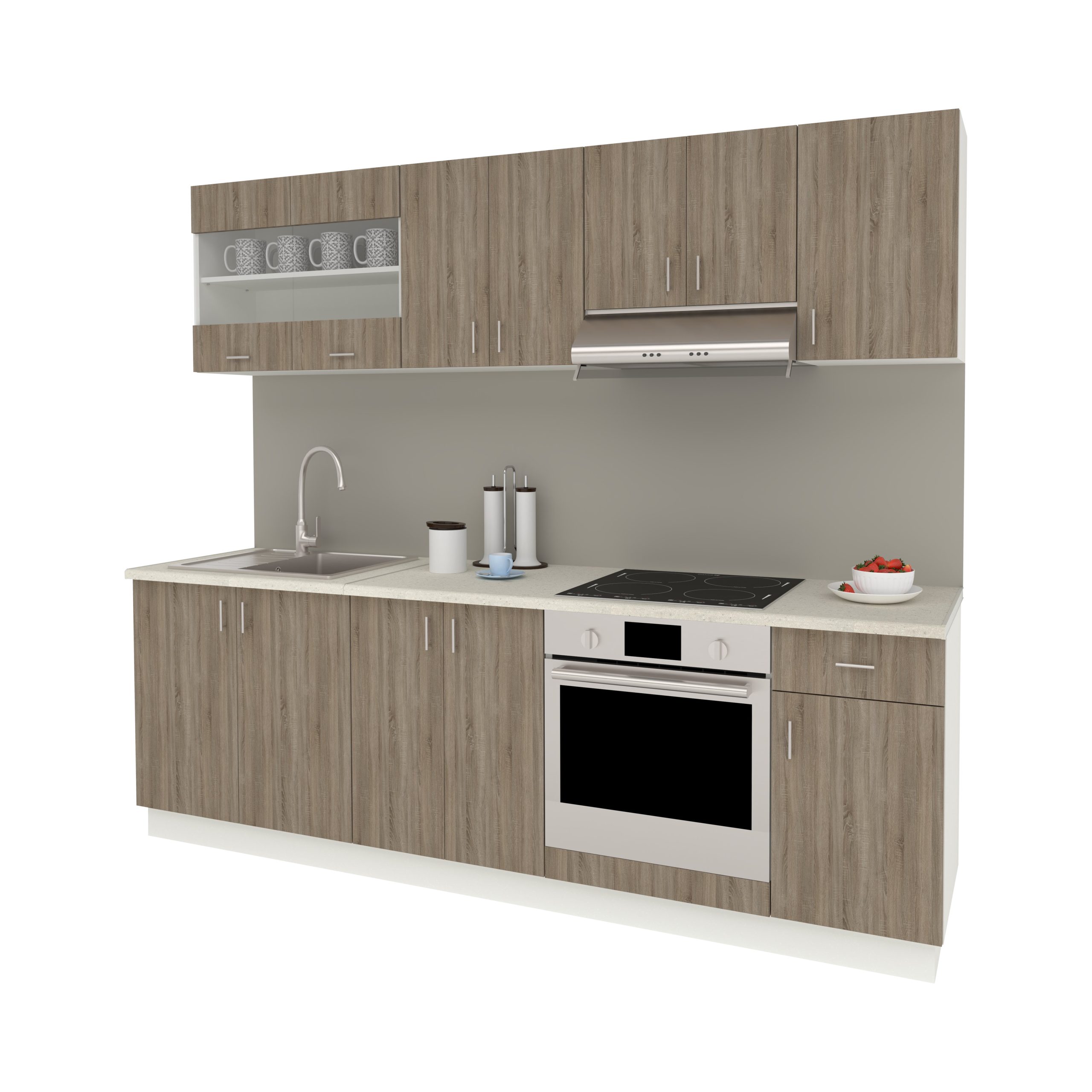 Set Bucatarie Karo V15, Stejar Sonoma Inchis/Alb, Blat Thermo 28 mm, L 240 cm Set Bucatarie Karo V15, Stejar Sonoma Inchis/Alb, Blat Thermo 28 mm, L 240 cm