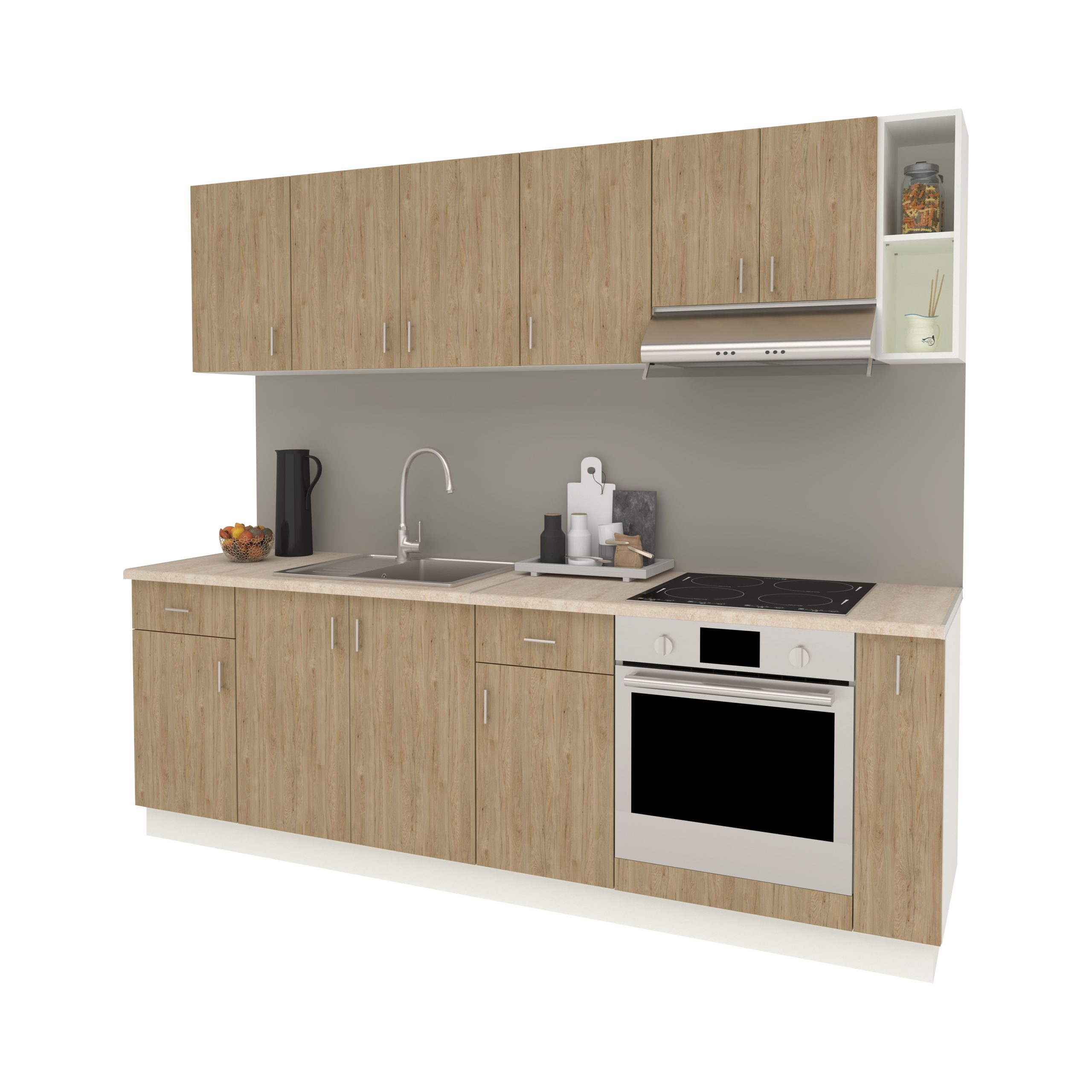 Set Bucatarie Karo V17, Lemn Natural/Alb, Blat Thermo 28 mm, L 240 cm Set Bucatarie Karo V17, Lemn Natural/Alb, Blat Thermo 28 mm, L 240 cm