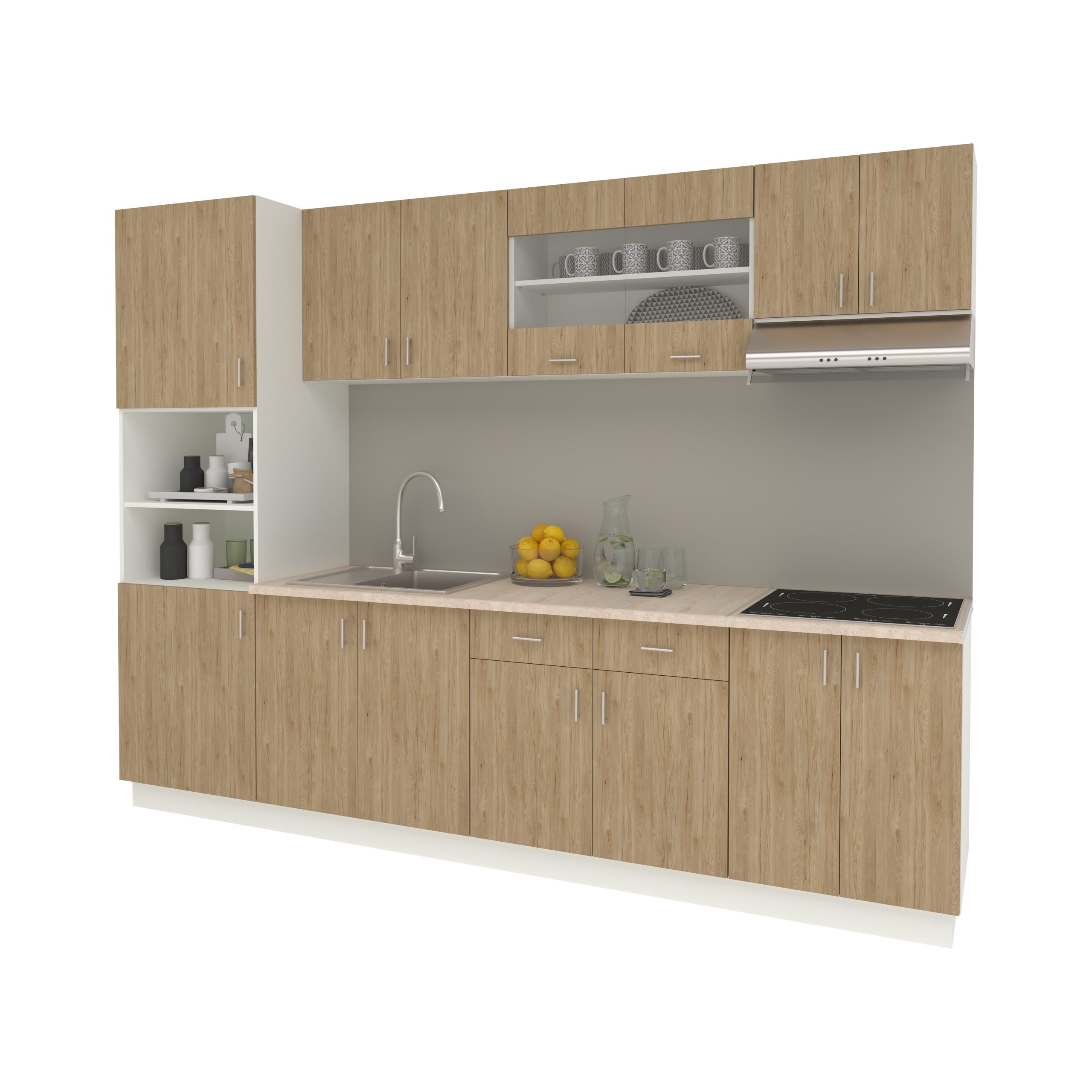 Set Bucatarie Karo V23, Lemn Natural/Alb, Blat Thermo 28 mm, L 280 cm Set Bucatarie Karo V23, Lemn Natural/Alb, Blat Thermo 28 mm, L 280 cm