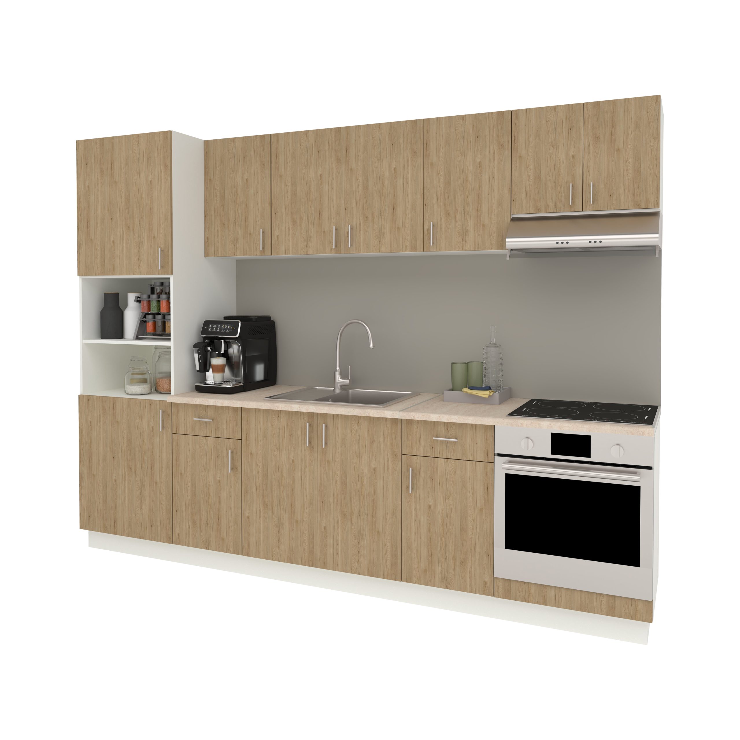 Set Bucatarie Karo V24, Lemn Natural/Alb, Blat Thermo 28 mm, L 280 cm Set Bucatarie Karo V24, Lemn Natural/Alb, Blat Thermo 28 mm, L 280 cm