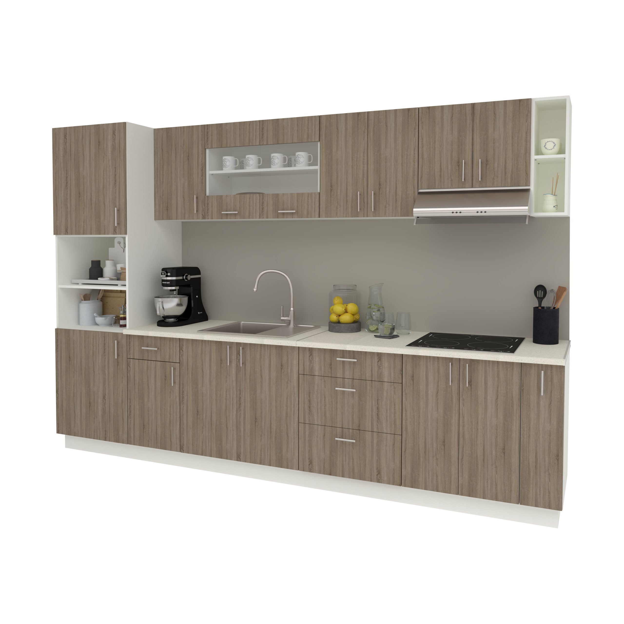 Set Bucatarie Karo V29, Stejar Sonoma Inchis/Alb, Blat Thermo 28 mm, L 320 cm Set Bucatarie Karo V29, Stejar Sonoma Inchis/Alb, Blat Thermo 28 mm, L 320 cm