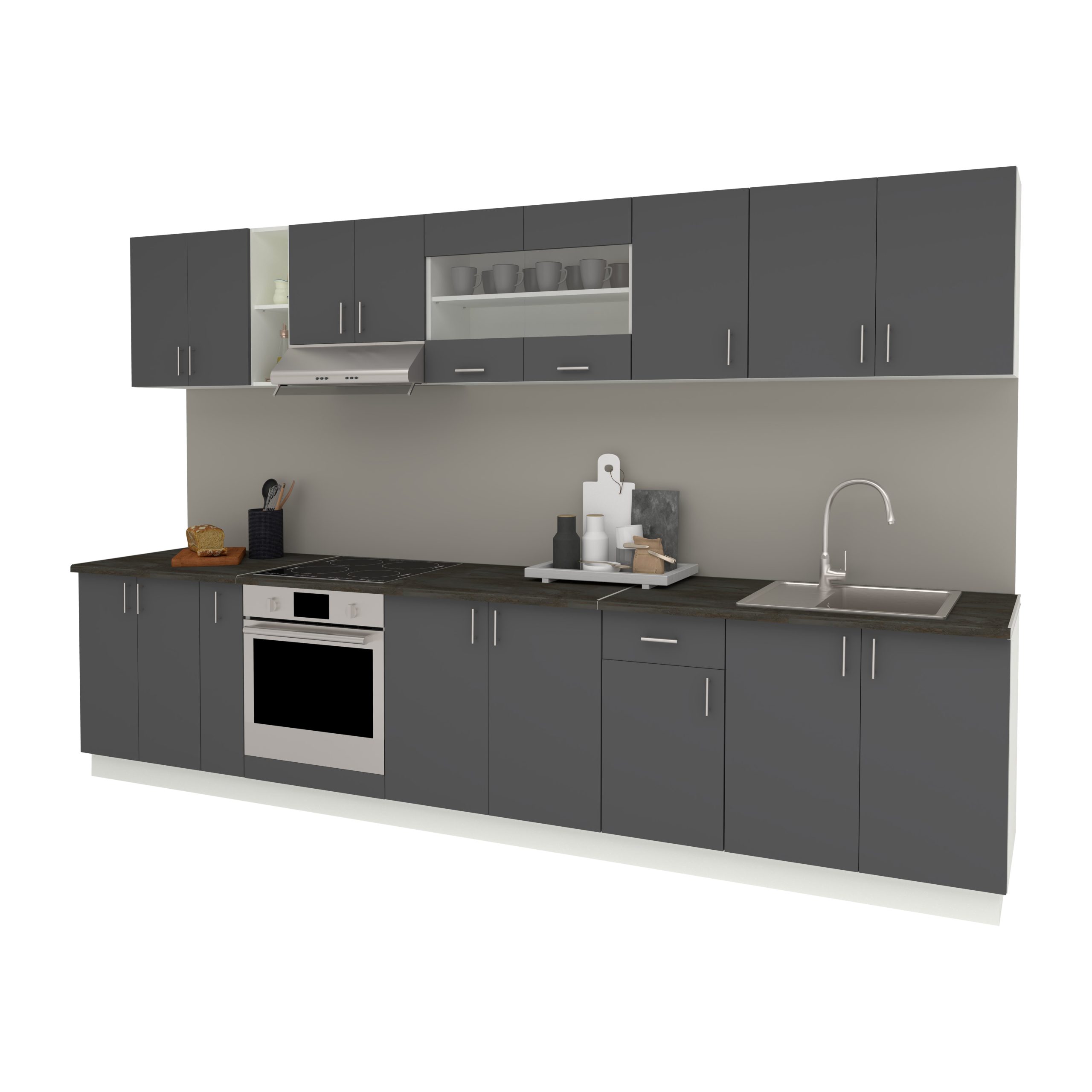 Set Bucatarie Karo V32, Antracit/Alb, Blat Thermo 28 mm, L 340 cm Set Bucatarie Karo V32, Antracit/Alb, Blat Thermo 28 mm, L 340 cm