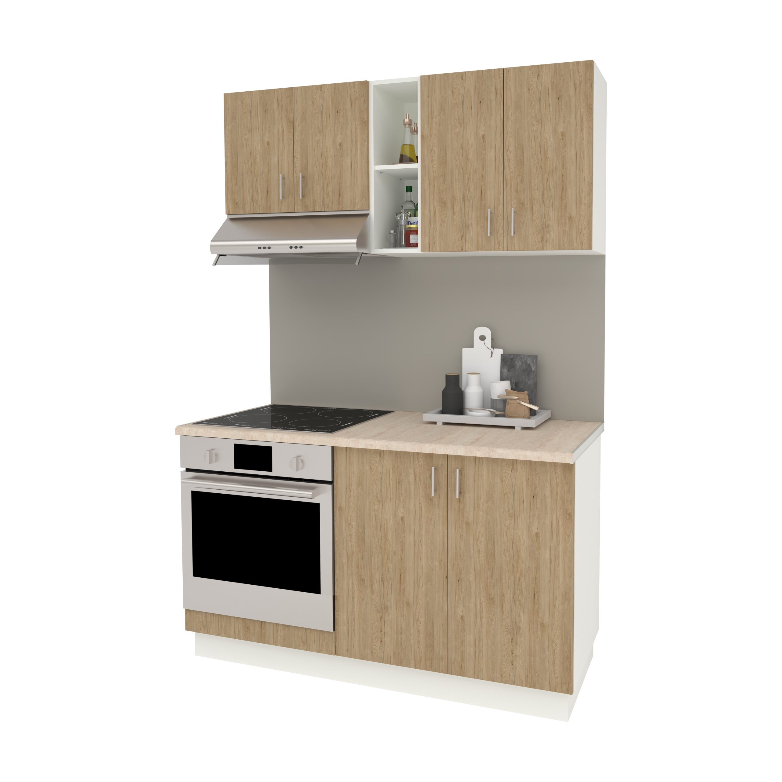 Set Bucatarie Karo V4, Lemn Natural/Alb, Blat Thermo 28 mm, L 140 cm Set Bucatarie Karo V4, Lemn Natural/Alb, Blat Thermo 28 mm, L 140 cm