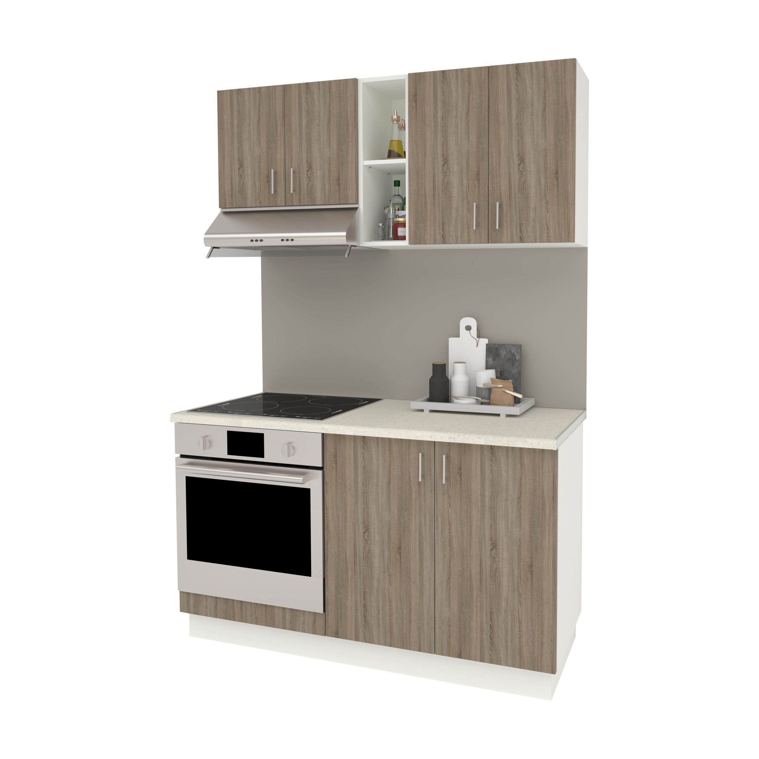 Set Bucatarie Karo V4, Stejar Sonoma Inchis/Alb, Blat Thermo 28 mm, L 140 cm Set Bucatarie Karo V4, Stejar Sonoma Inchis/Alb, Blat Thermo 28 mm, L 140 cm