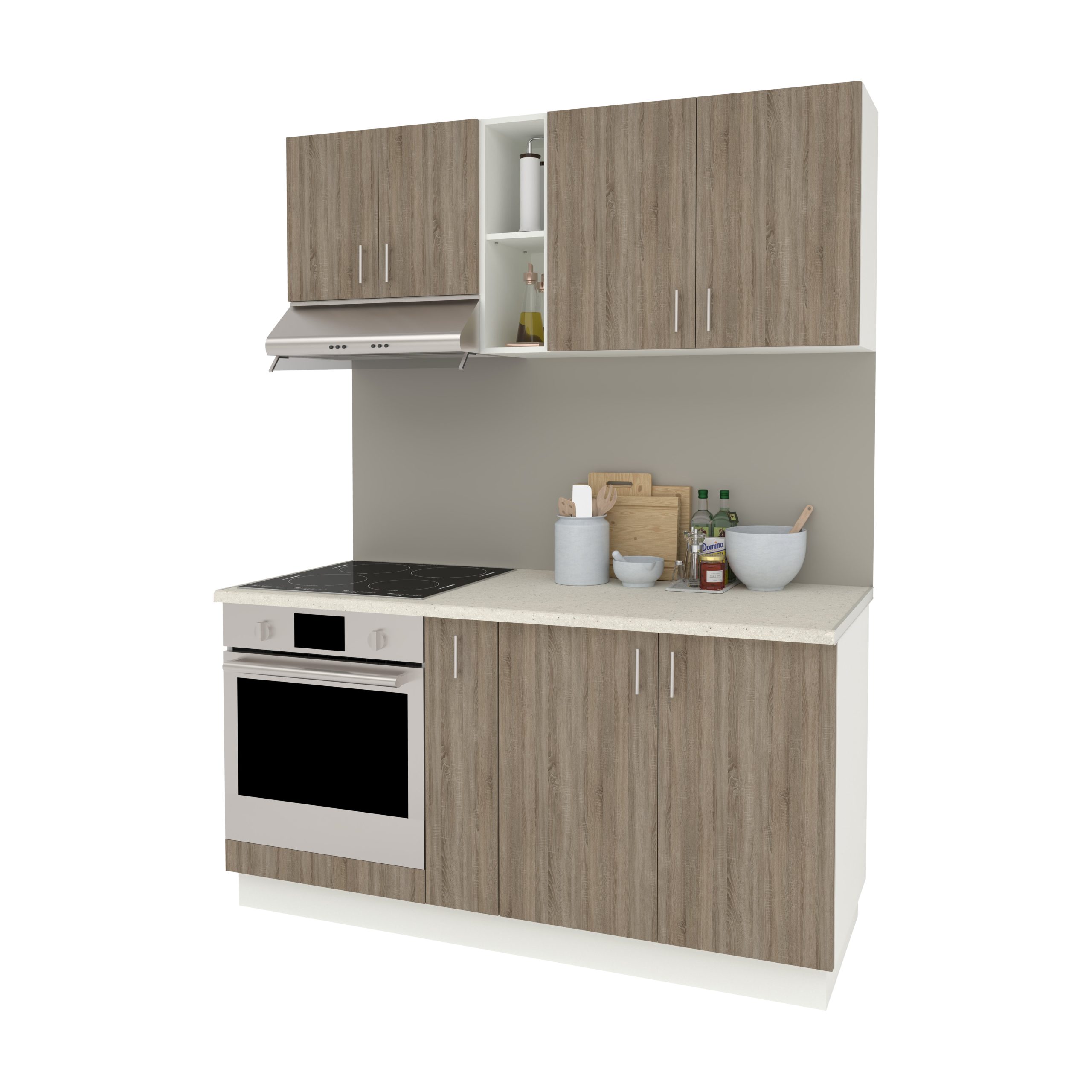 Set Bucatarie Karo V7, Stejar Sonoma Inchis/Alb, Blat Thermo 28 mm, L 160 cm Set Bucatarie Karo V7, Stejar Sonoma Inchis/Alb, Blat Thermo 28 mm, L 160 cm