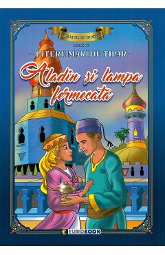 Aladin si lampa fermecata. Carte de colorat cu povesti scrisa cu litere mari de tipar Aladin si lampa fermecata. Carte de colorat cu povesti scrisa cu litere mari de tipar