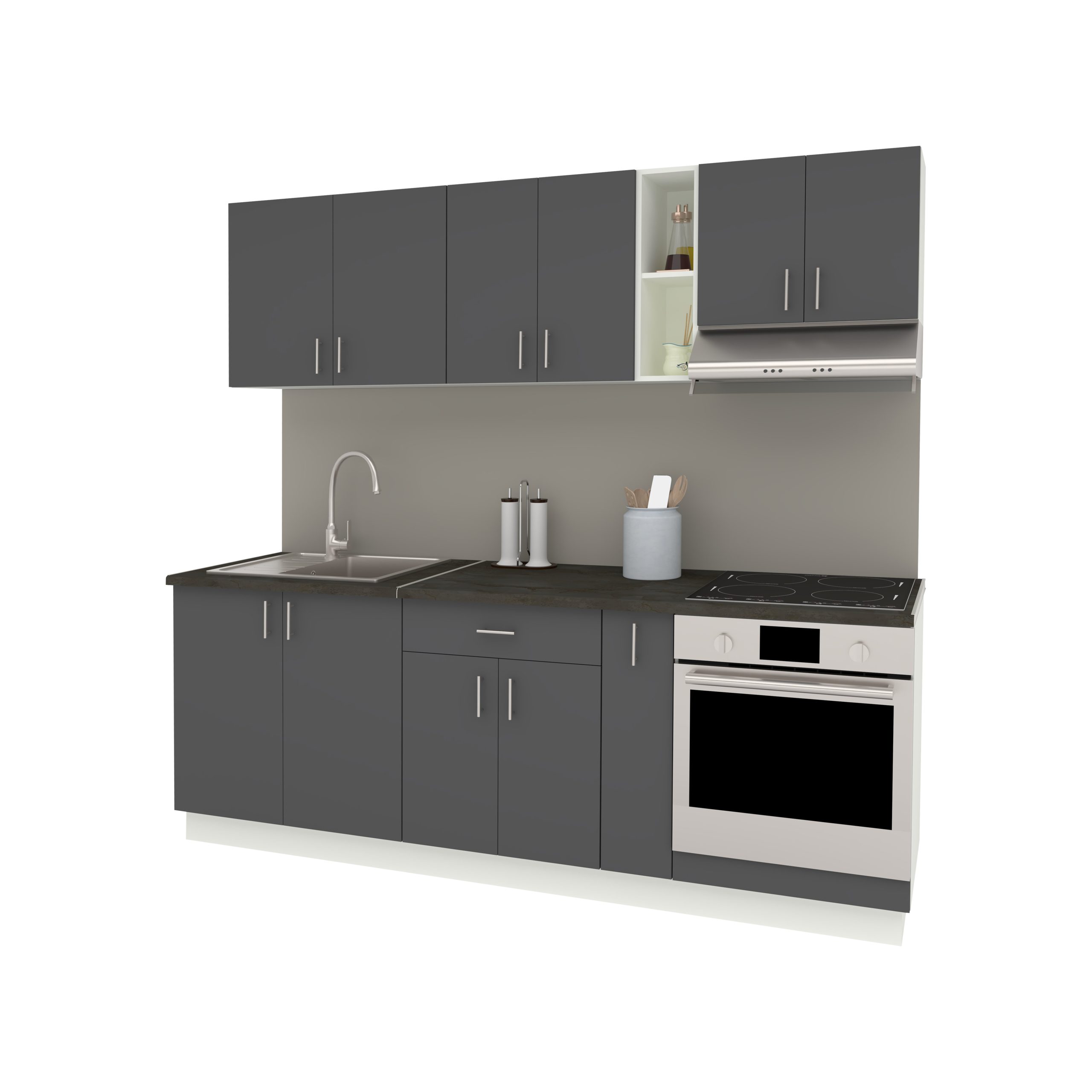 Set Bucatarie Karo V14, Antracit/Alb, Blat Thermo 28 mm, L 220 cm Set Bucatarie Karo V14, Antracit/Alb, Blat Thermo 28 mm, L 220 cm