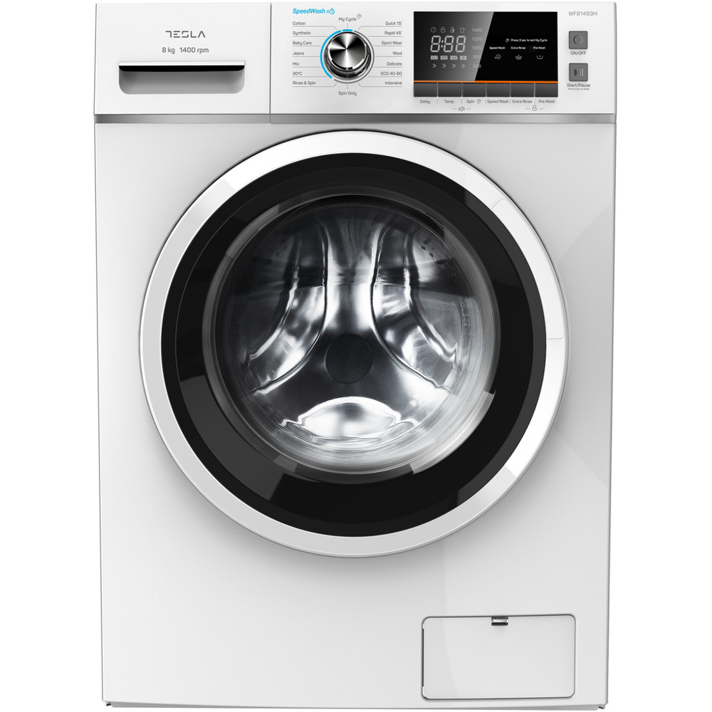 Masina de spalat rufe Tesla WF81493M, 1400 RPM, 8 kg, Motor Inverter, Child Lock, Pornire intarziata, Baby Care, Clasa B Masina de spalat rufe Tesla WF81493M, 1400 RPM, 8 kg, Motor Inverter, Child Lock, Pornire intarziata, Baby Care, Clasa B