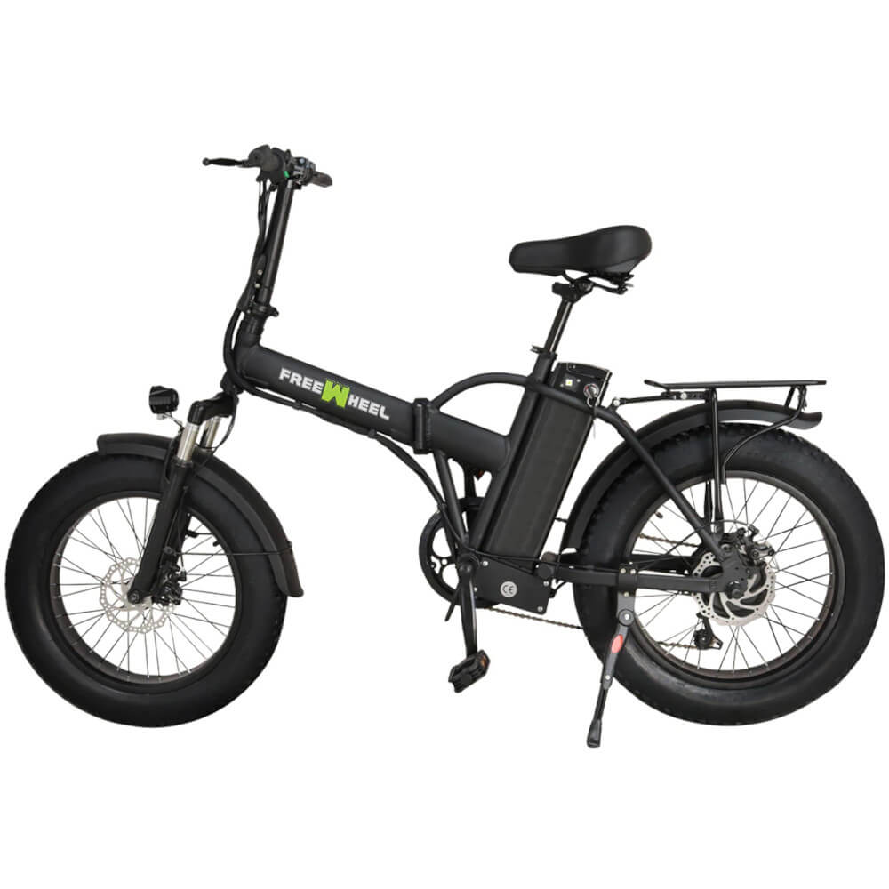 Bicicleta electrica FreeWheel Fat Bike All Terrain, 6 Trepte de viteza-Shimano, Autonomie 30-50 km, Roti 20 inch, Negru Bicicleta electrica FreeWheel Fat Bike All Terrain, 6 Trepte de viteza-Shimano, Autonomie 30-50 km, Roti 20 inch, Negru