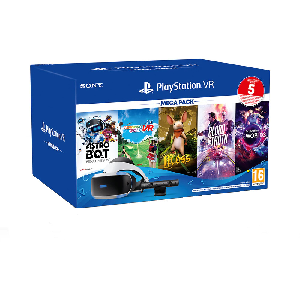 PlayStation VR Mega Pack 3 + 5 jocuri + Camera PS V2, Compatibil PS4 + Adaptor PS5 PlayStation VR Mega Pack 3 + 5 jocuri + Camera PS V2, Compatibil PS4 + Adaptor PS5