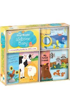 My First Books: Welcome, Baby!: Three Stimulating Books in One Box: Bath Book, Cloth Book, Stroller Book - Carine Laforest My First Books: Welcome, Baby!: Three Stimulating Books in One Box: Bath Book, Cloth Book, Stroller Book - Carine Laforest