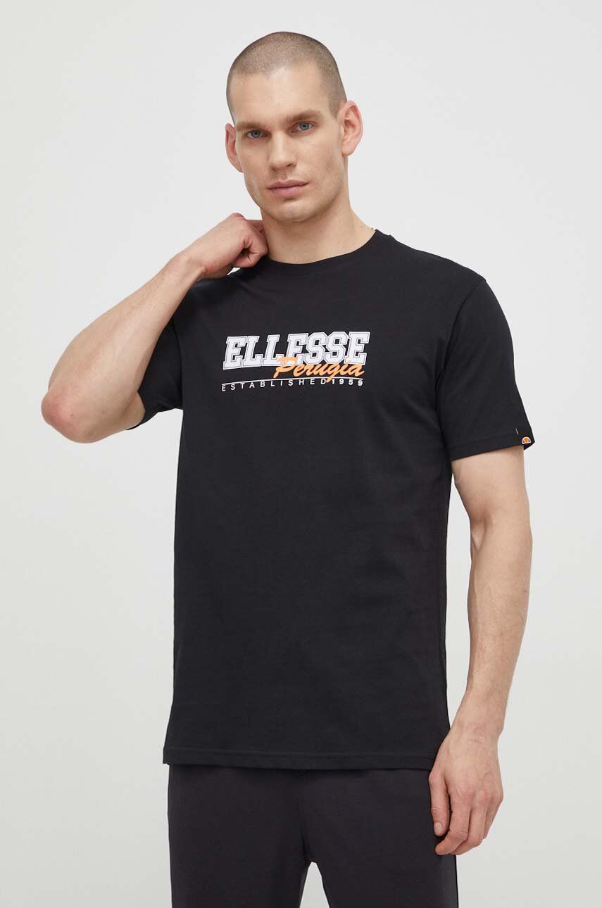 Ellesse tricou din bumbac Zagda T-Shirt barbati, culoarea negru, cu imprimeu, SHV20122 Ellesse tricou din bumbac Zagda T-Shirt barbati, culoarea negru, cu imprimeu, SHV20122