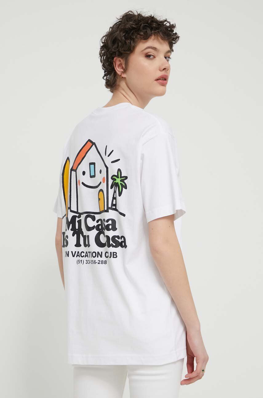 On Vacation tricou din bumbac Mi Casa culoarea alb, cu imprimeu, OVC T149 On Vacation tricou din bumbac Mi Casa culoarea alb, cu imprimeu, OVC T149