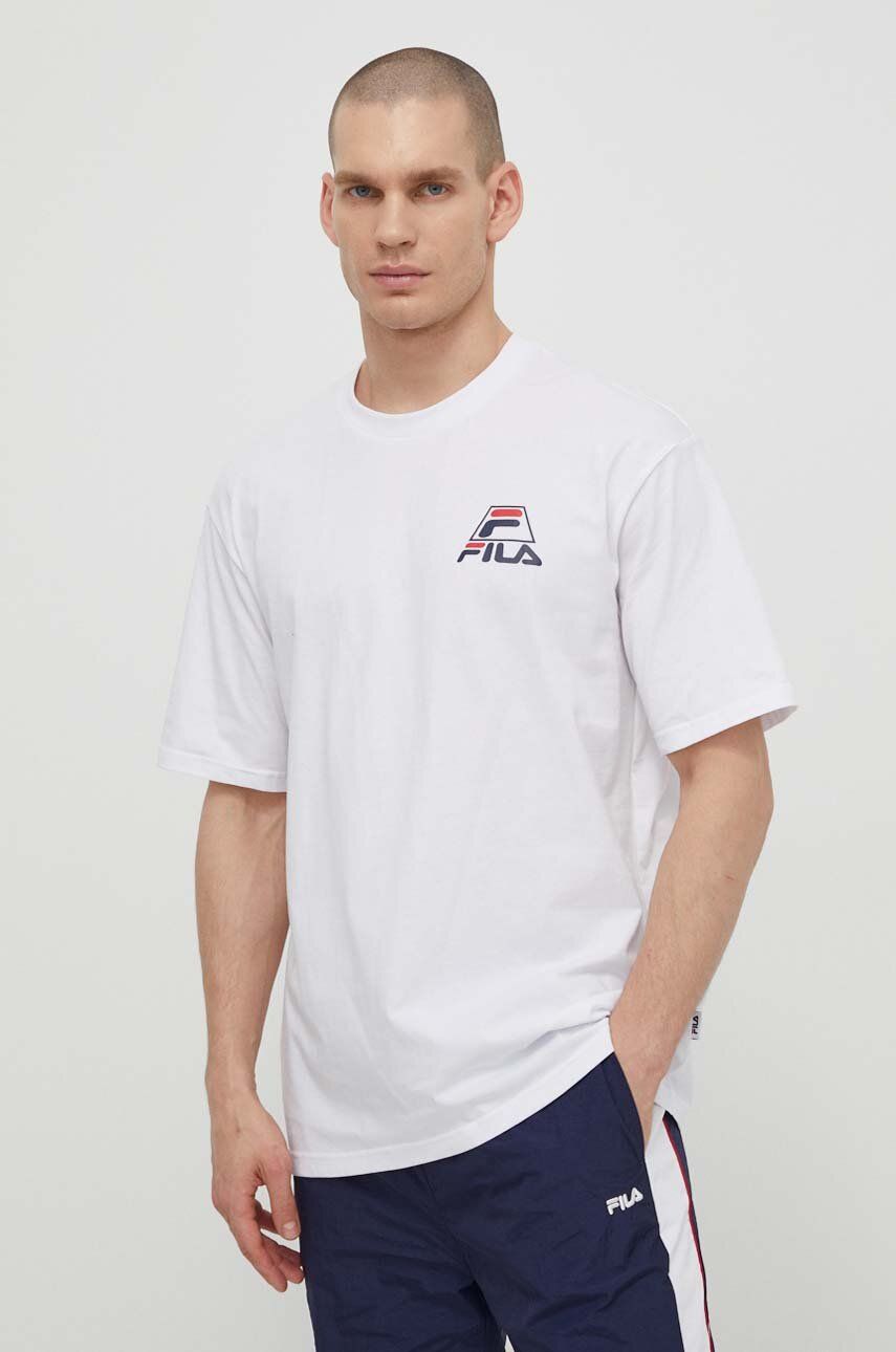 Fila tricou din bumbac Liberec barbati, culoarea alb, cu imprimeu, FAM0670 Fila tricou din bumbac Liberec barbati, culoarea alb, cu imprimeu, FAM0670