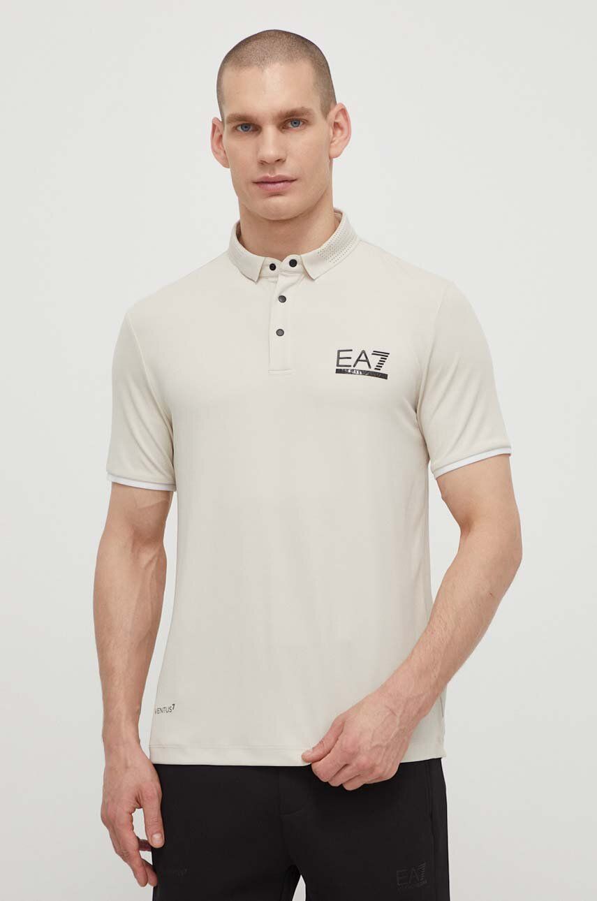 EA7 Emporio Armani tricou polo barbati, culoarea bej, neted EA7 Emporio Armani tricou polo barbati, culoarea bej, neted