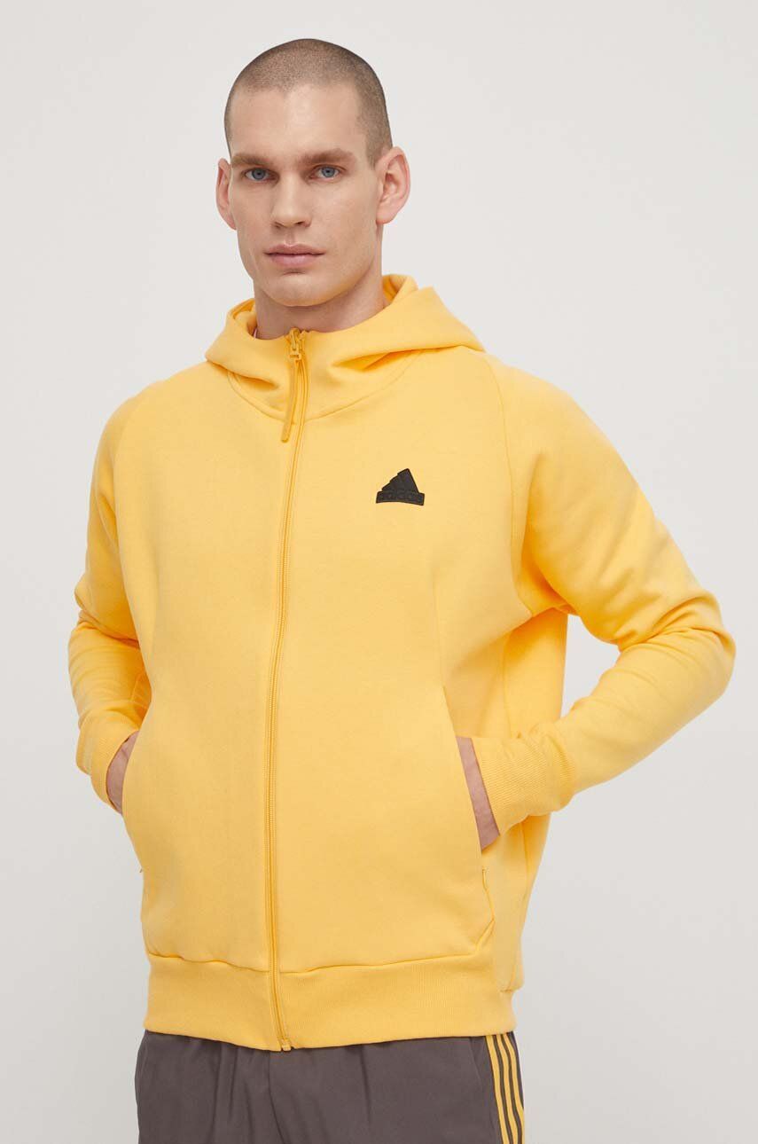 adidas bluza Z.N.E barbati, culoarea galben, cu glugă, cu imprimeu, IR5237 adidas bluza Z.N.E barbati, culoarea galben, cu glugă, cu imprimeu, IR5237