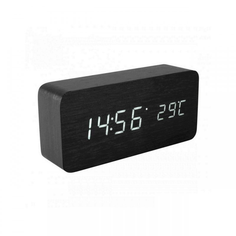 Ceas desteptator cu carcasa lemn, Home OC 04, termometru, ecran led, negru Ceas desteptator cu carcasa lemn, Home OC 04, termometru, ecran led, negru