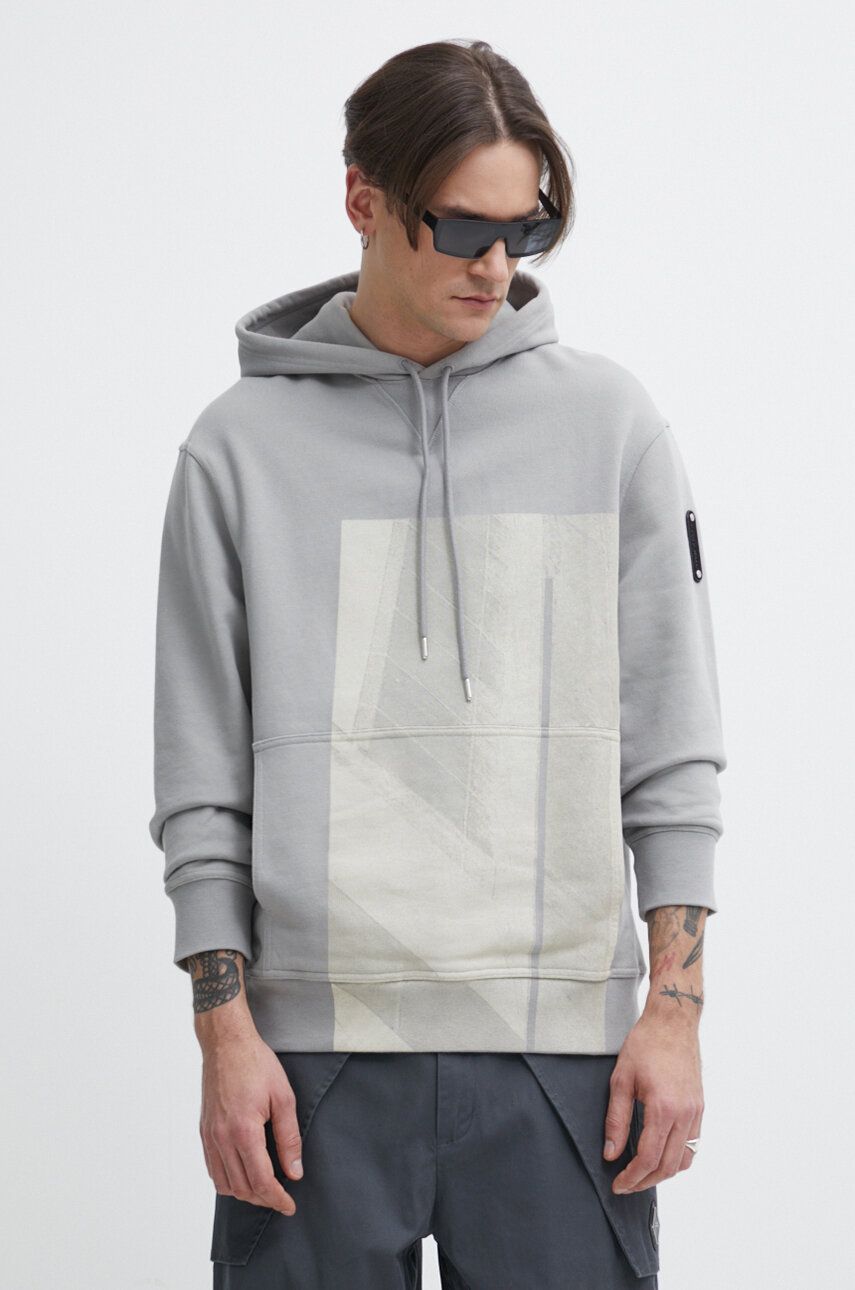 A-COLD-WALL* hanorac de bumbac Strand Hoodie barbati, culoarea gri, cu glugă, cu imprimeu, ACWMW186 A-COLD-WALL* hanorac de bumbac Strand Hoodie barbati, culoarea gri, cu glugă, cu imprimeu, ACWMW186