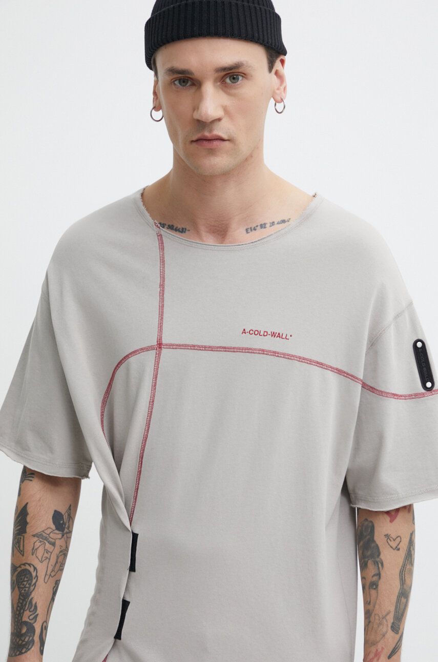 A-COLD-WALL* tricou din bumbac Intersect T-Shirt barbati, culoarea bej, cu imprimeu, ACWMTS179 A-COLD-WALL* tricou din bumbac Intersect T-Shirt barbati, culoarea bej, cu imprimeu, ACWMTS179