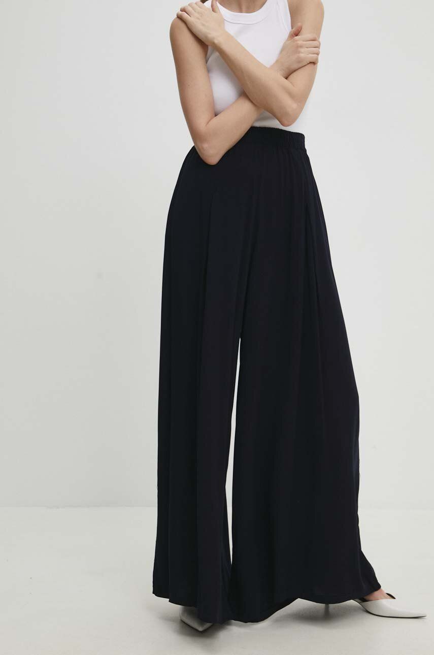 Answear Lab pantaloni femei, culoarea albastru marin, lat, high waist Answear Lab pantaloni femei, culoarea albastru marin, lat, high waist