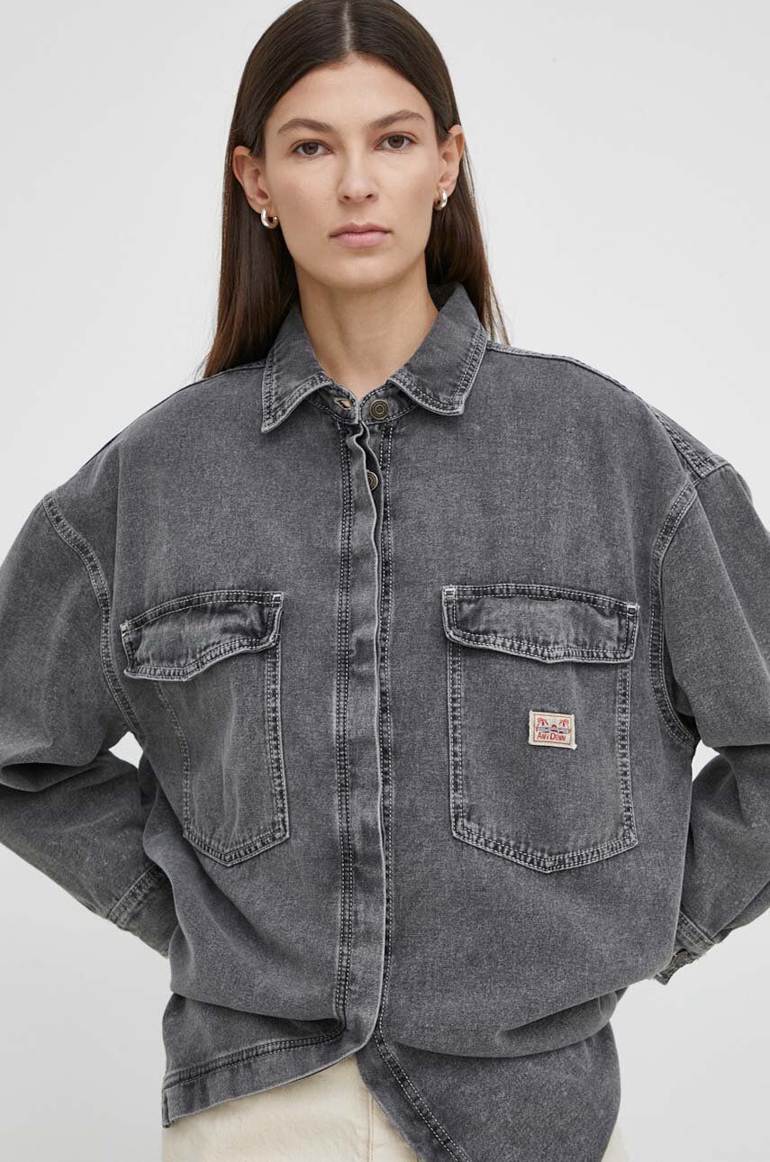 American Vintage camasa jeans CHEMISE ML femei, culoarea gri, cu guler clasic, relaxed, JAZ06AE24 American Vintage camasa jeans CHEMISE ML femei, culoarea gri, cu guler clasic, relaxed, JAZ06AE24