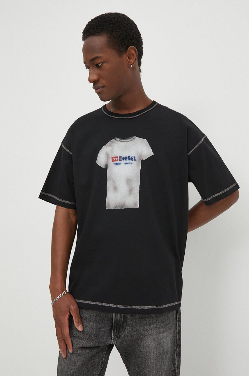 Diesel tricou din bumbac T-BOXT-N12 bărbați, culoarea negru, cu imprimeu, A12914.0AKAK Diesel tricou din bumbac T-BOXT-N12 bărbați, culoarea negru, cu imprimeu, A12914.0AKAK