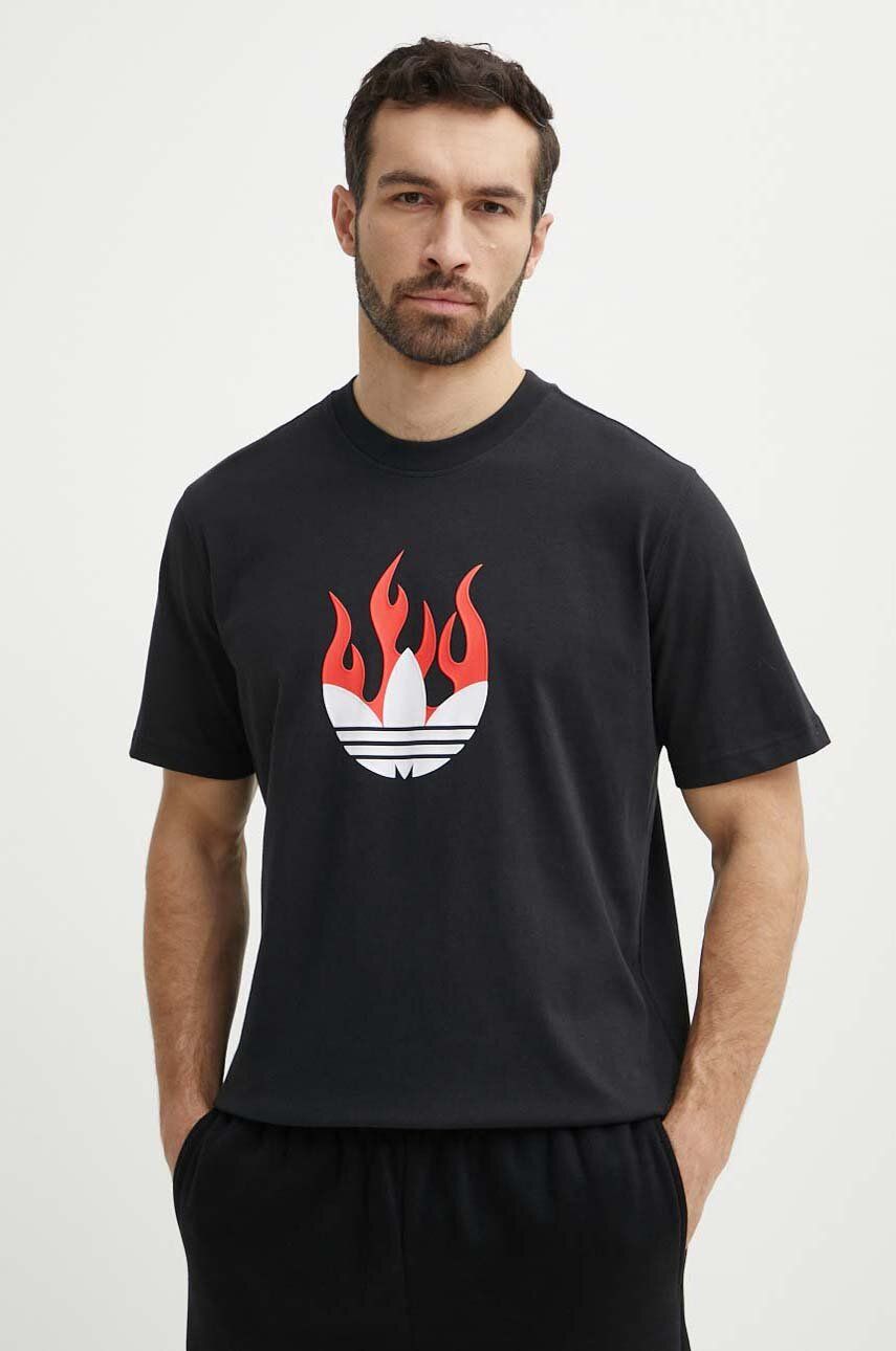 adidas Originals tricou din bumbac Flames barbati, culoarea negru, cu imprimeu, IS0178 adidas Originals tricou din bumbac Flames barbati, culoarea negru, cu imprimeu, IS0178