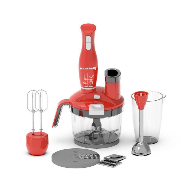 Blender 4 in 1 Hausberg HB-7710RS, capacitate bol 1.5 l, 1500 W, functie turbo, Rosu Blender 4 in 1 Hausberg HB-7710RS, capacitate bol 1.5 l, 1500 W, functie turbo, Rosu